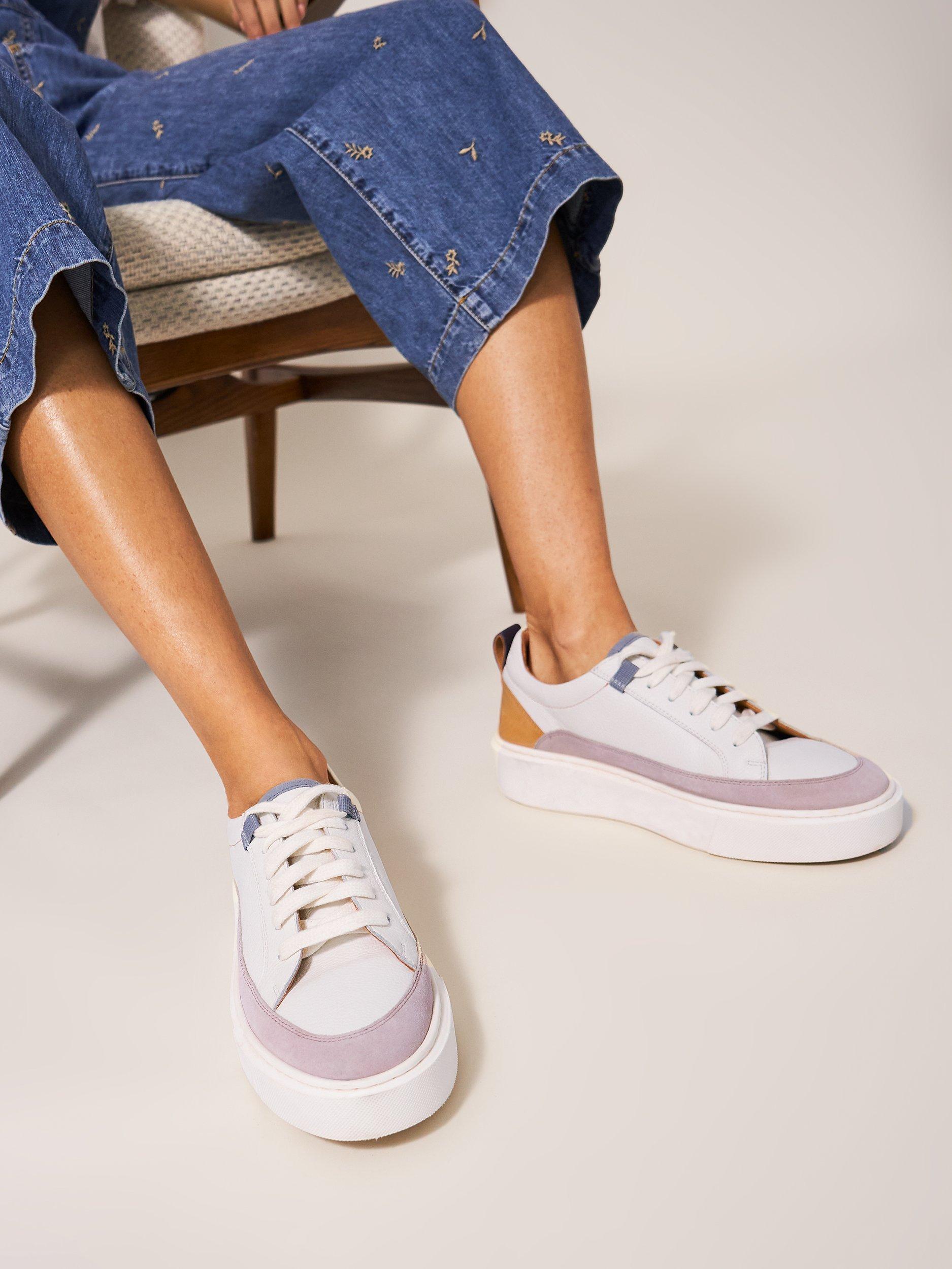 White Stuff Leather Trainers, White/Multi
