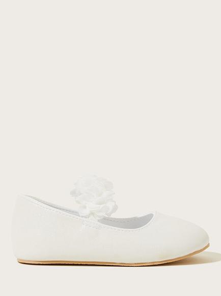 Monsoon Baby Shimmer Corsage Walker Shoes, Ivory, Ivory