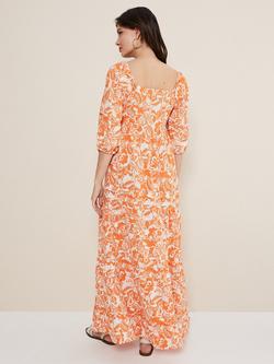 Phase Eight Damyana Floral Print Midi Dress, Orange/White - view 2, Orange/White