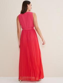 Phase Eight Piper Pleated Maxi Dress, Red/Pink - view 2, Red/Pink