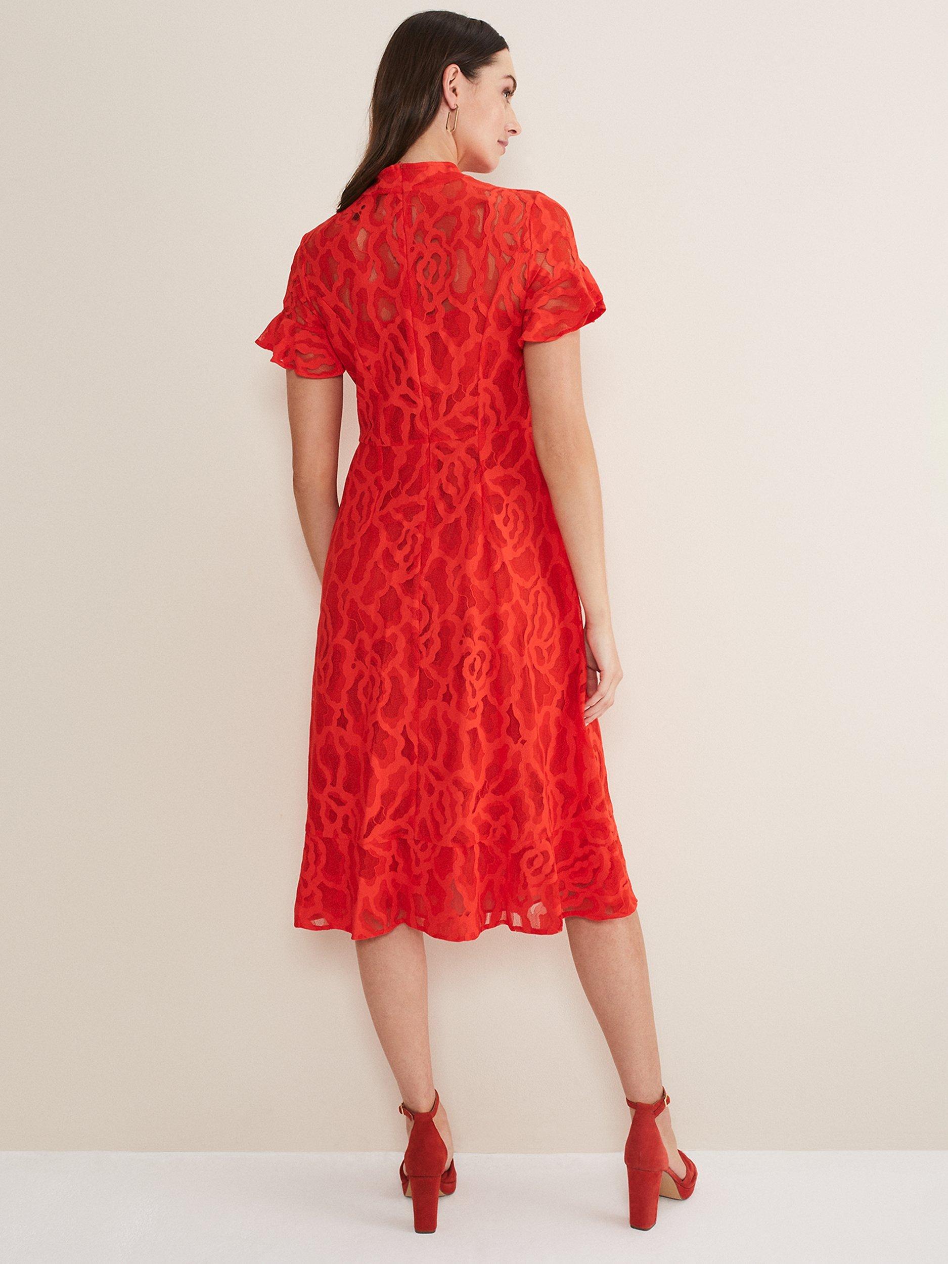Product image 2 of 9, which shows Phase Eight Lulu Lace Dress, Fire, 18
