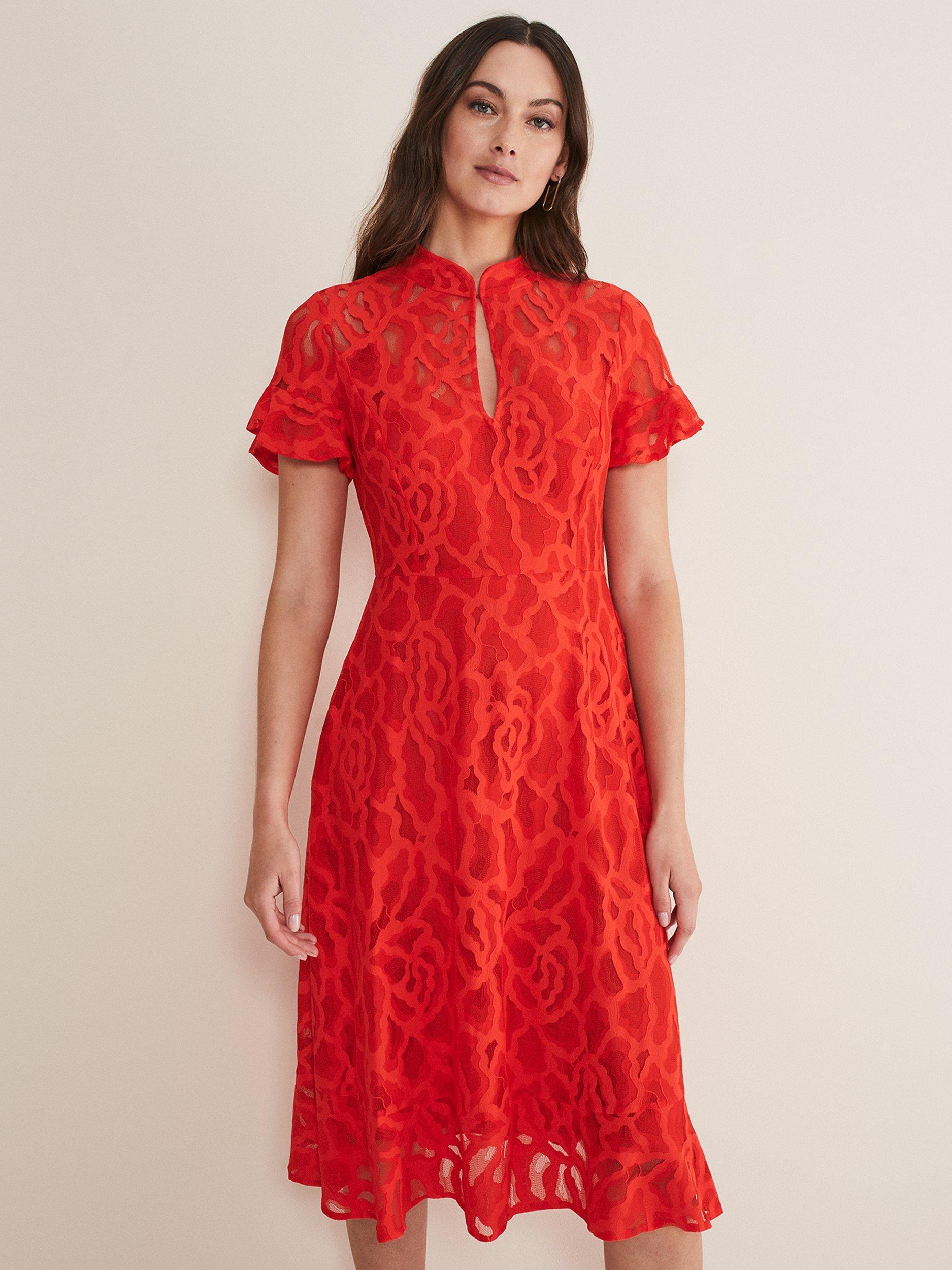 Product image 3 of 9, which shows Phase Eight Lulu Lace Dress, Fire, 18