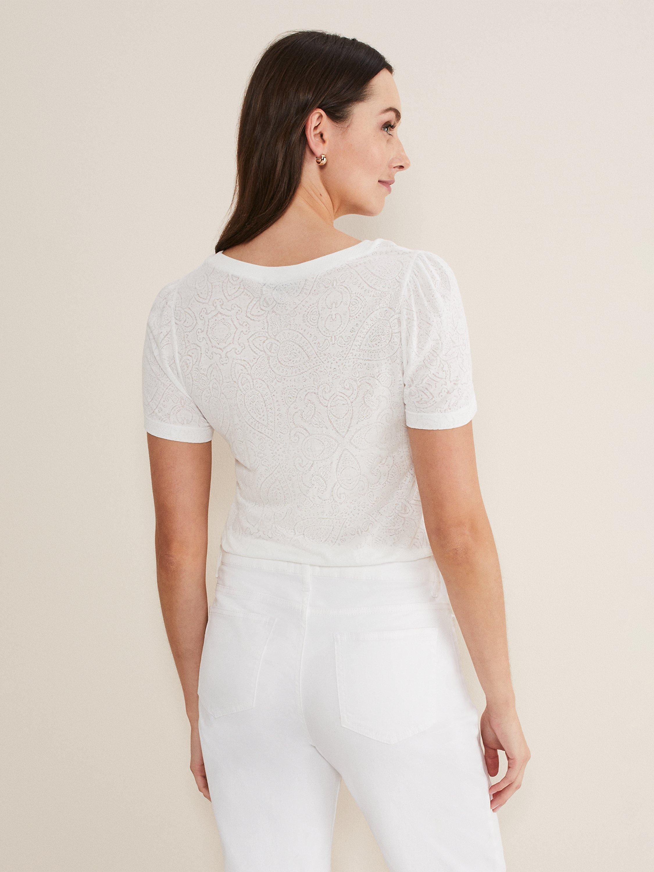 Product image 2 of 7, which shows Phase Eight Kinsley Floral T-Shirt, White, 12