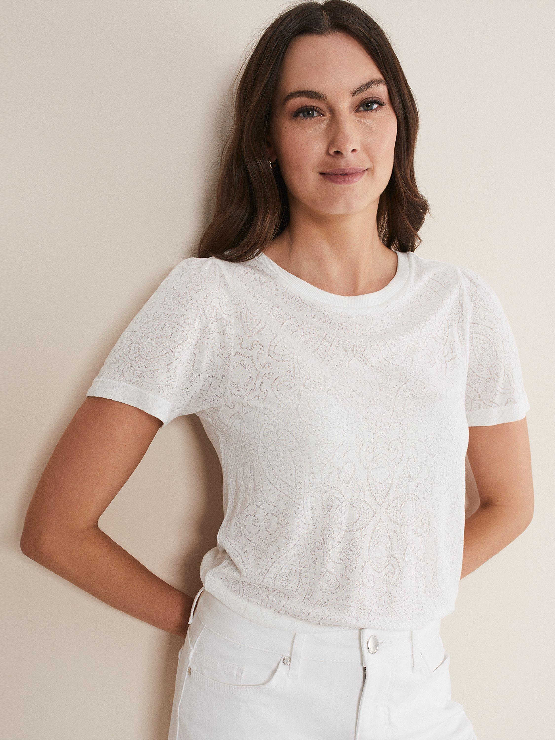 Product image 7 of 7, which shows Phase Eight Kinsley Floral T-Shirt, White, 12