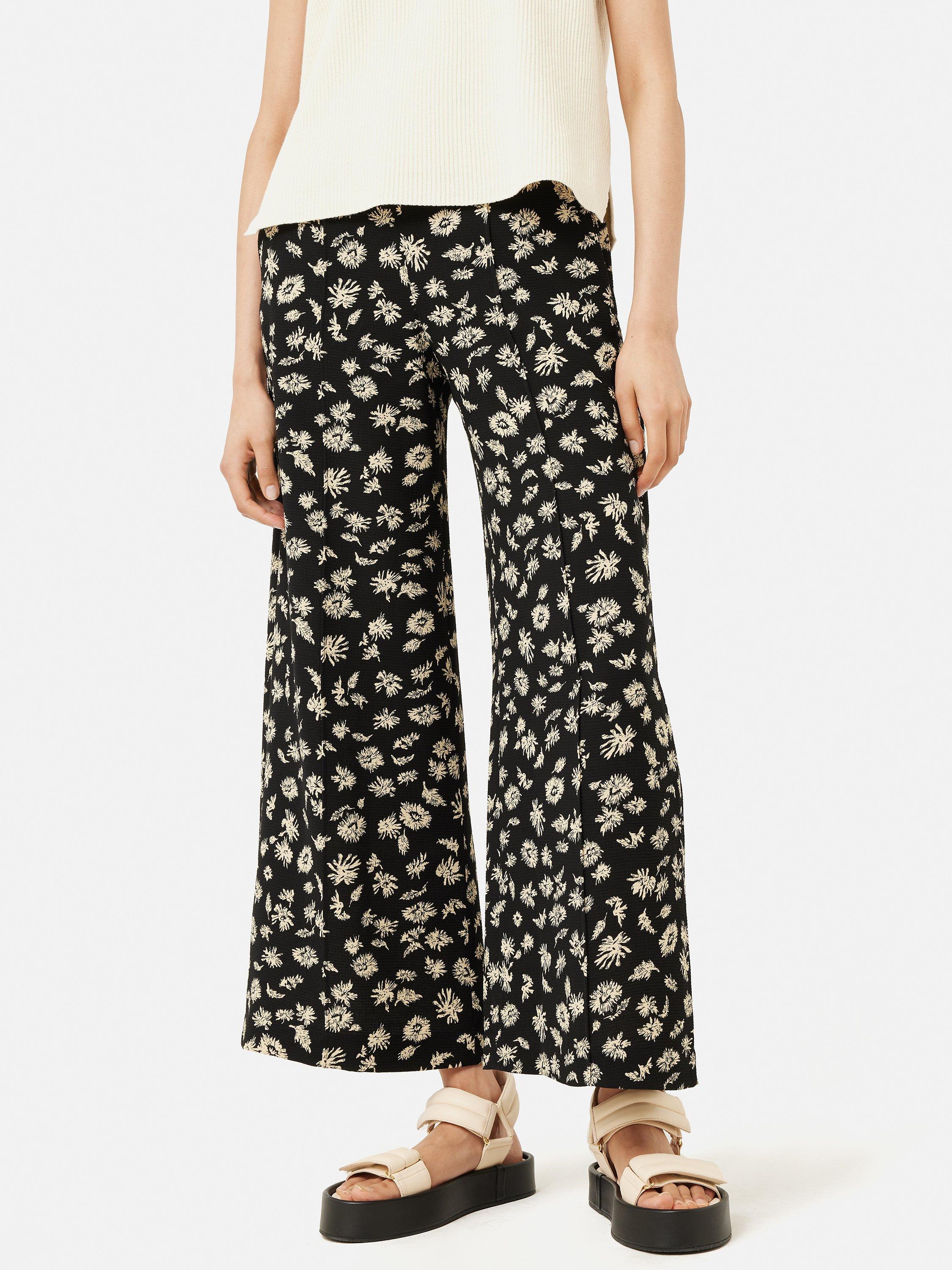 Jigsaw Aster Floral Palazzo Trousers, Black