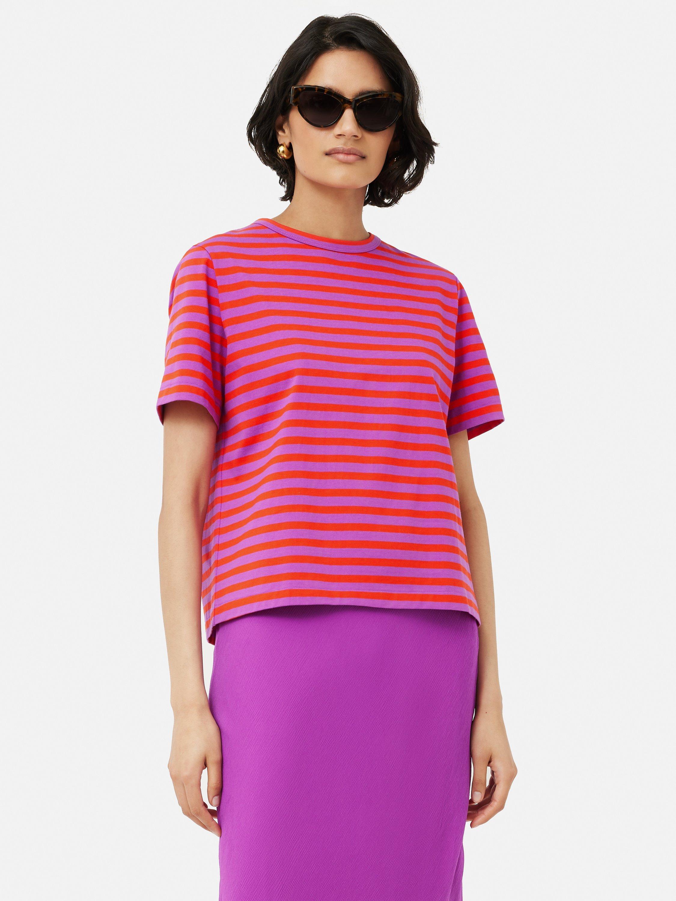 Jigsaw Heavy Cotton Stripe T-Shirt, Red/Purple