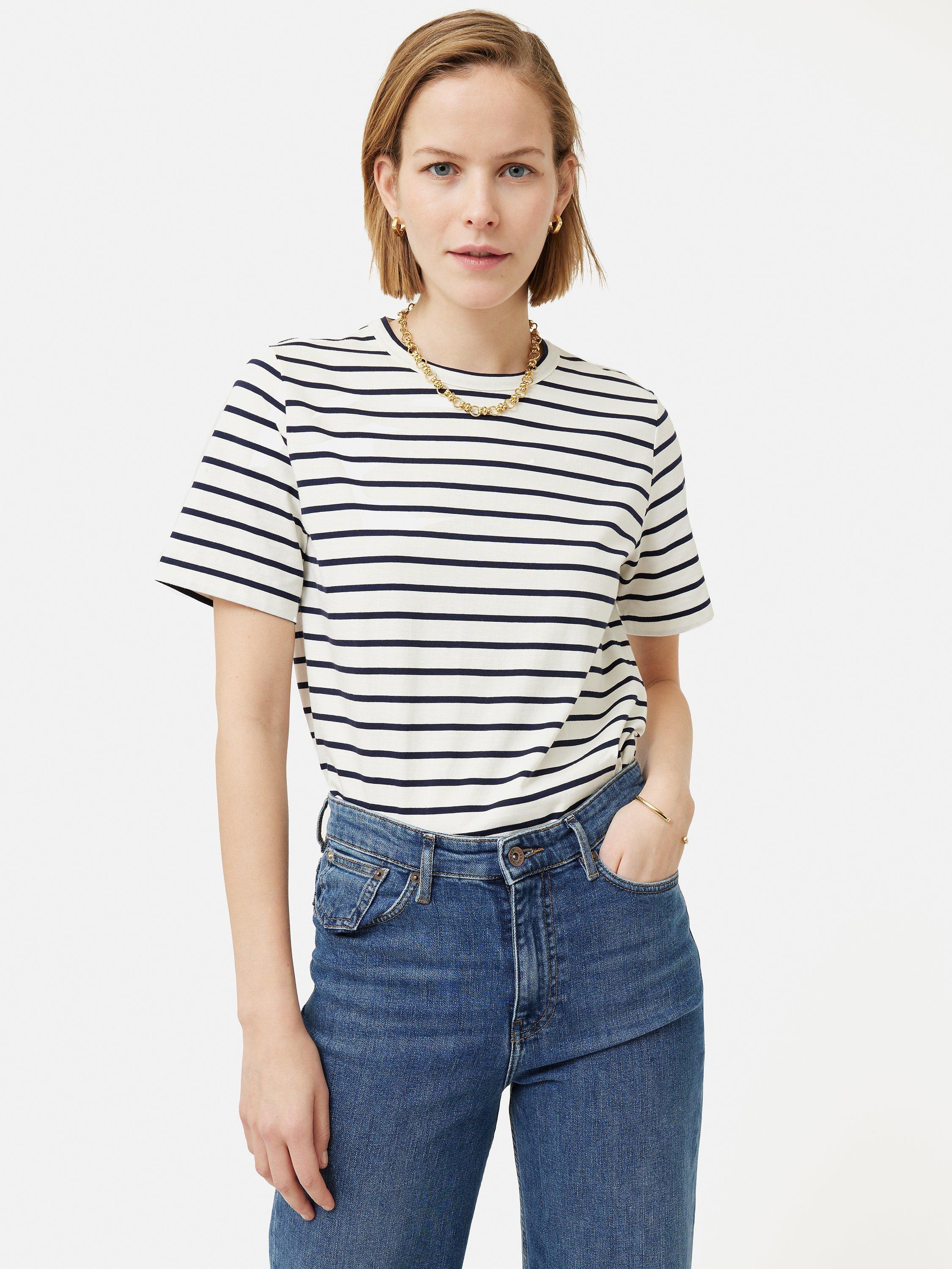 Jigsaw Heavy Cotton Stripe T-Shirt, Navy/White