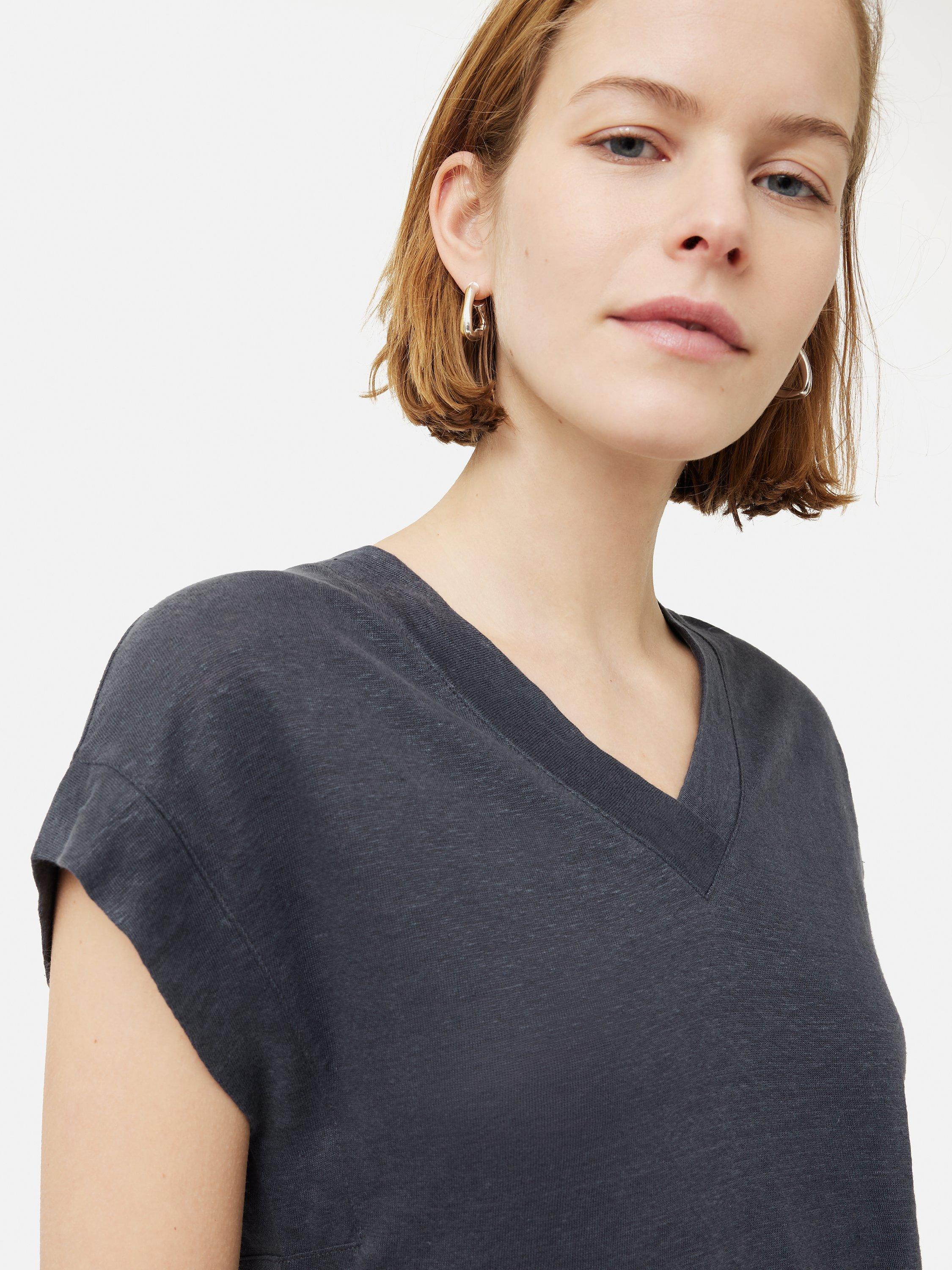 Jigsaw Linen Short Sleeve V-Neck T-Shirt, Slate