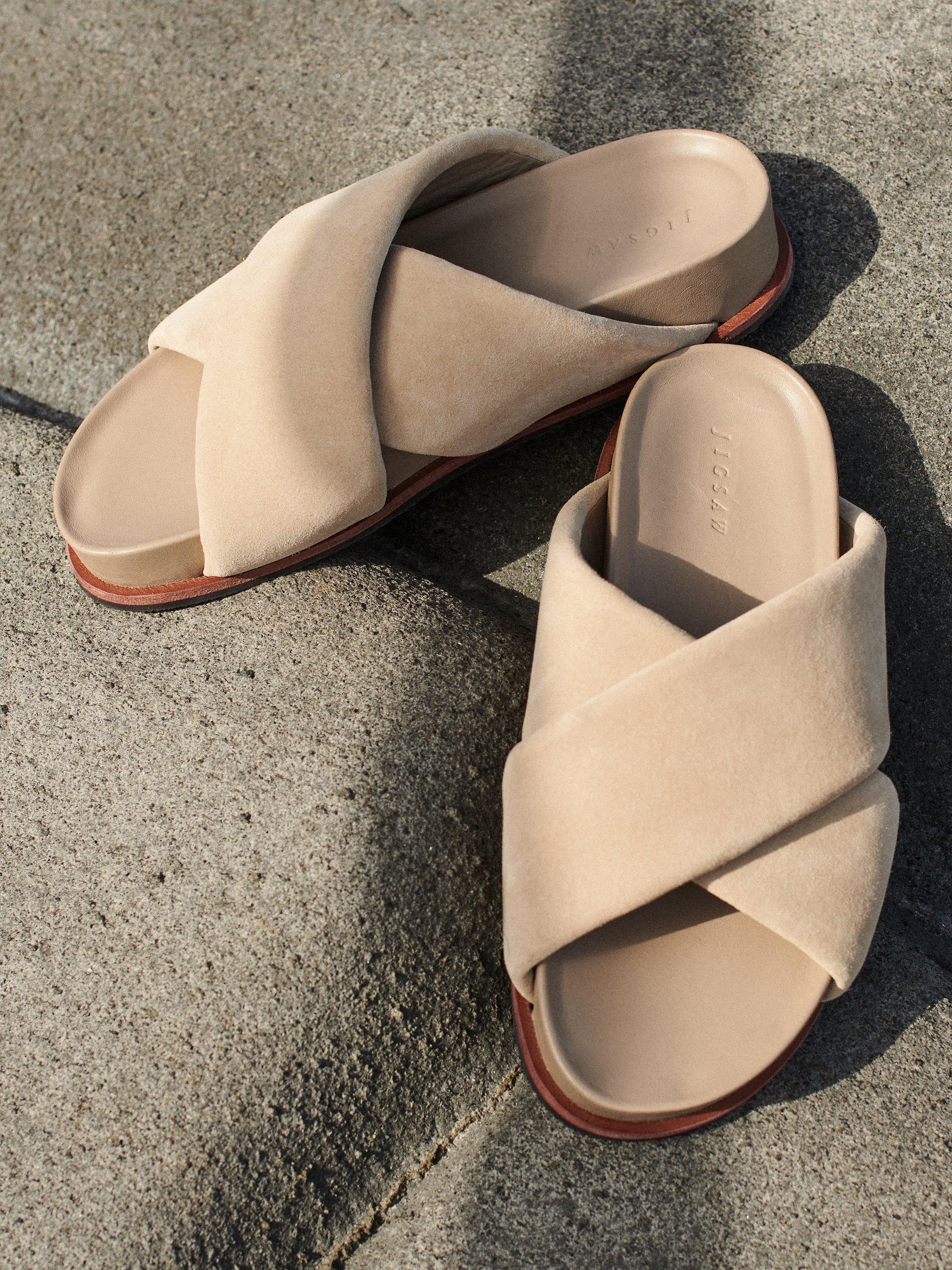 Jigsaw Agnes Suede Slider Sandals, Tan