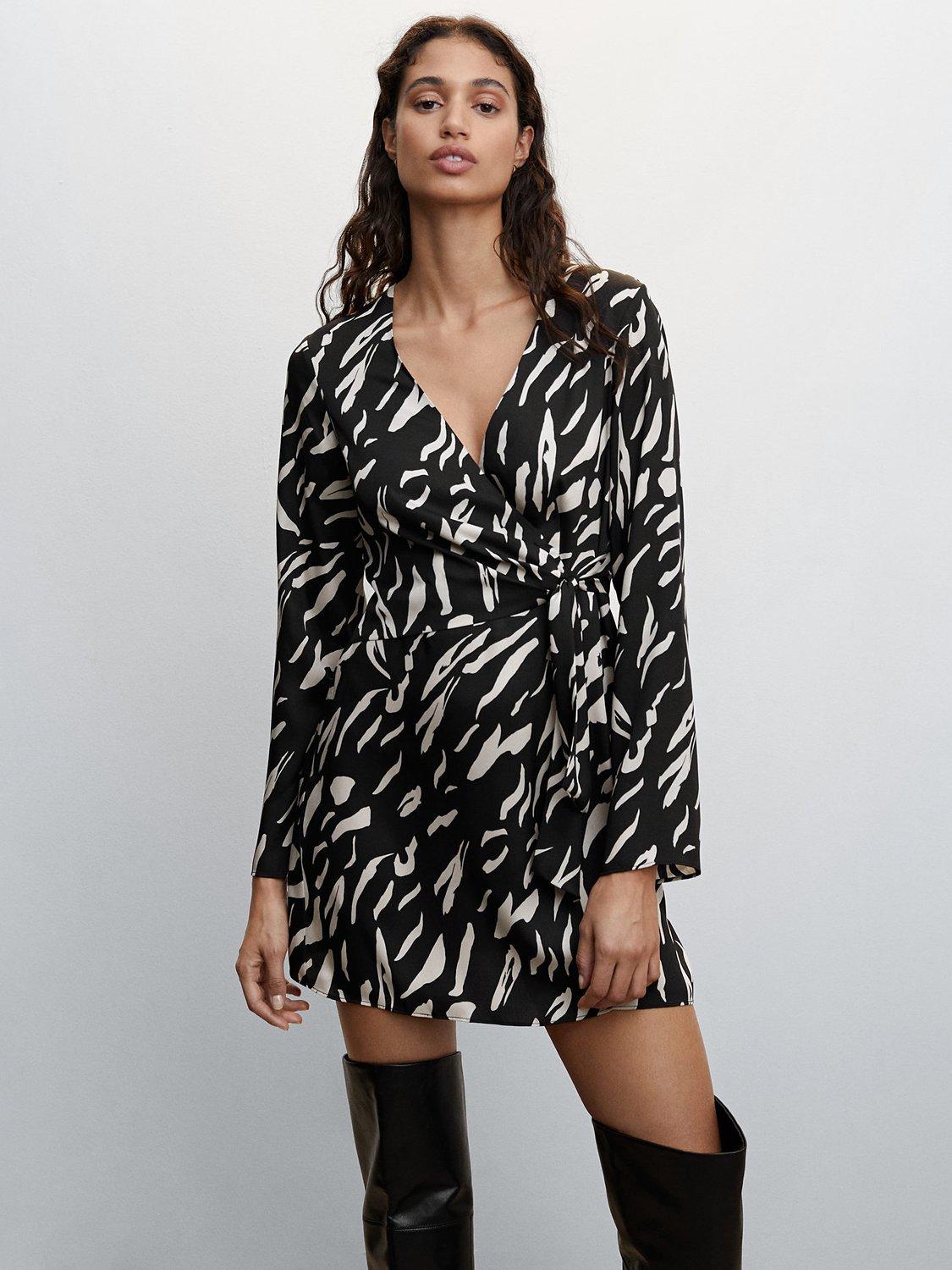 Mango Inka Wrap Mini Dress, Black