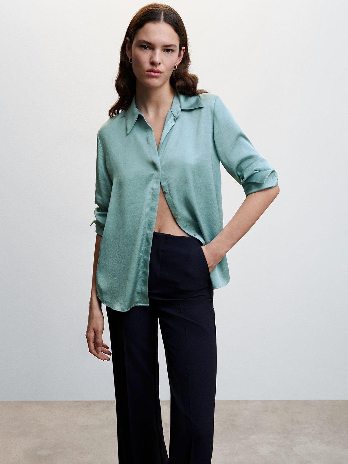 Mango Ideale Satin Flowy Shirt, Medium Blue