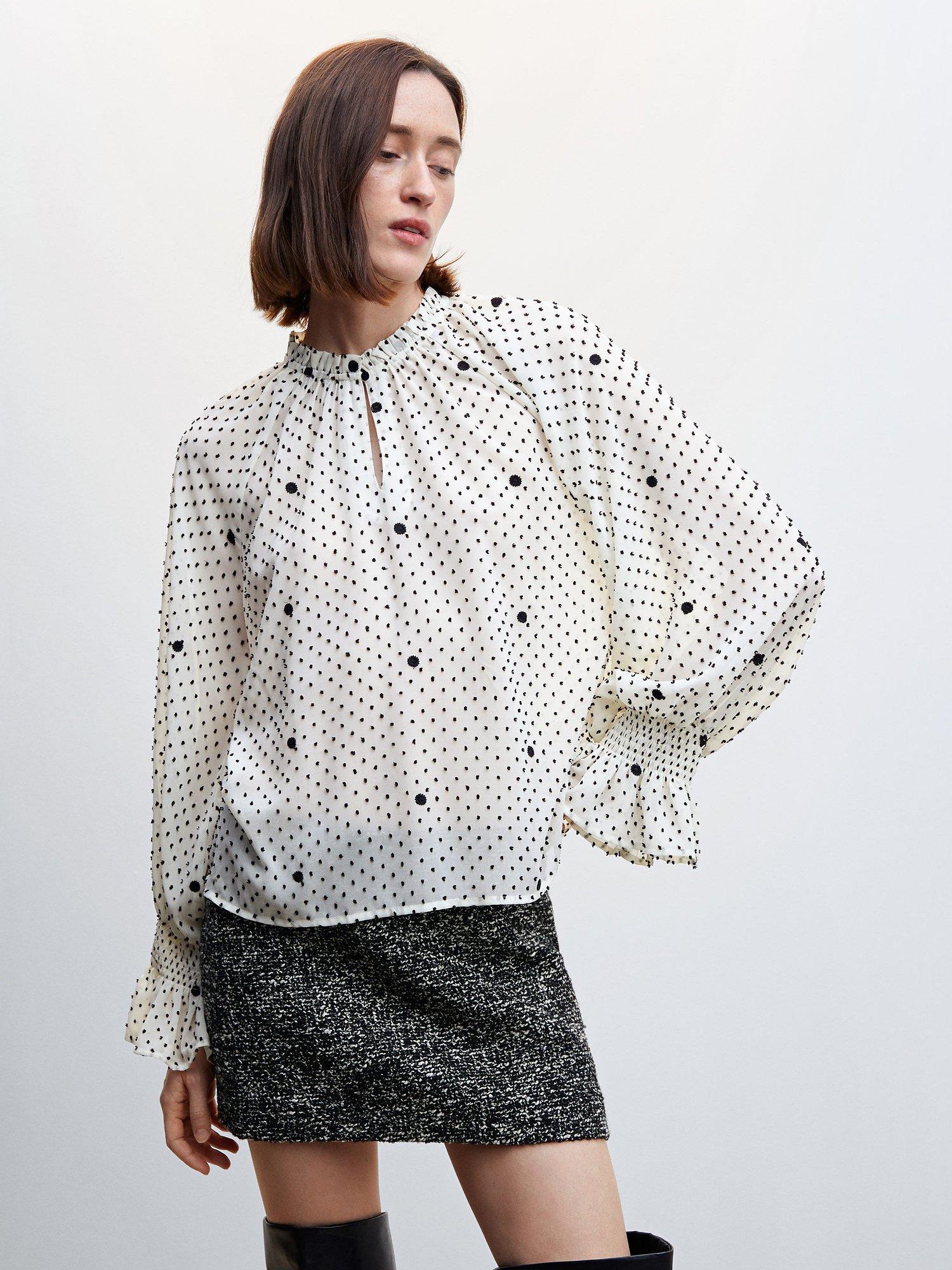 Mango Sara-A Embroidered Blouse, White/Black