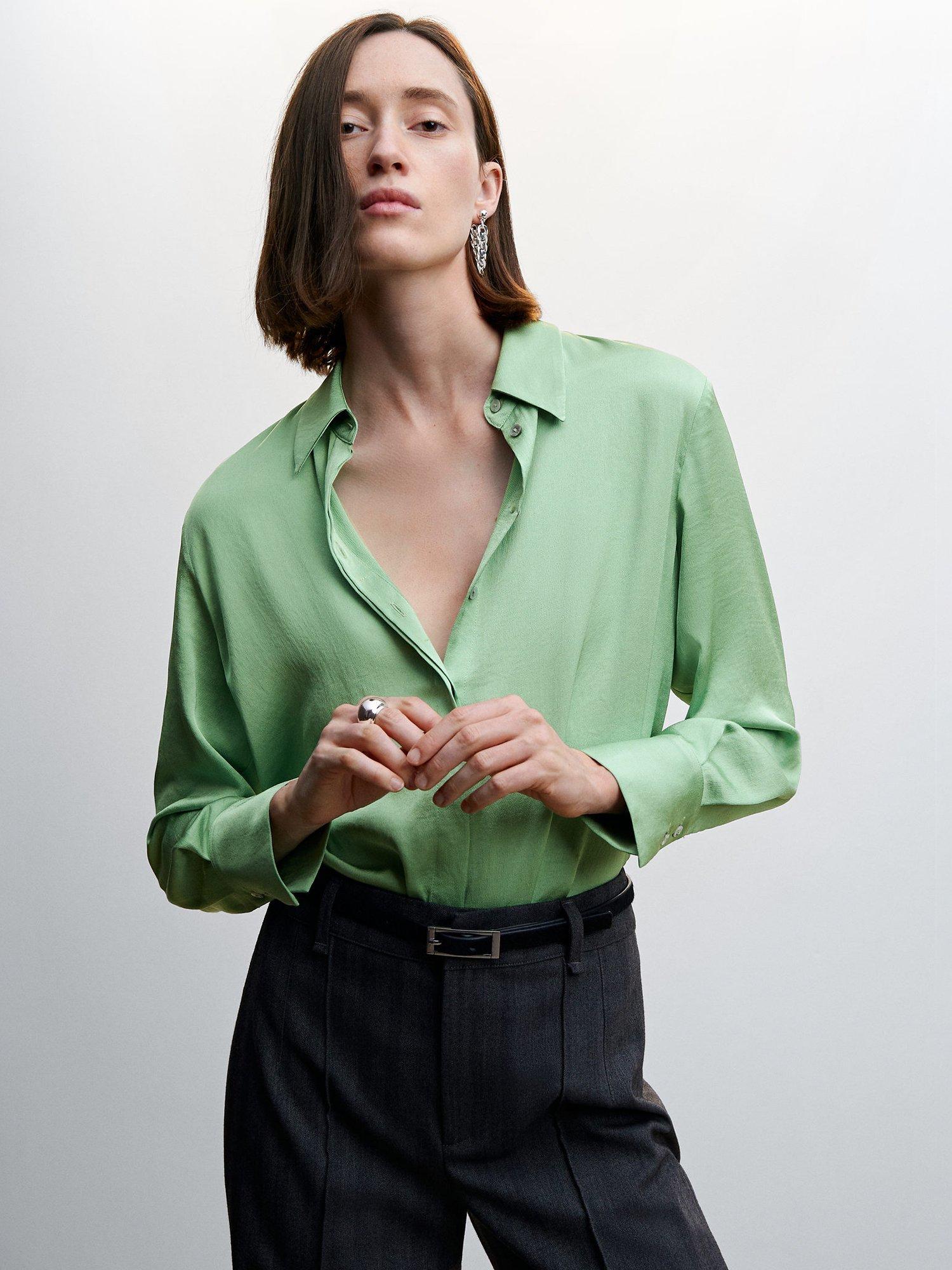 Mango Ideale Satin Flowy Shirt, Green