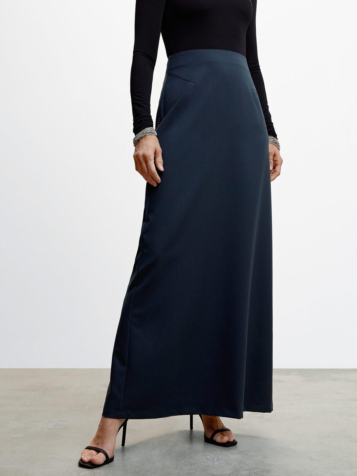 Mango Karibi Flowy A-Line Skirt, Navy