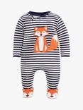 JoJo Maman Bébé Fox Appliqué Sleepsuit, Navy/Ecru