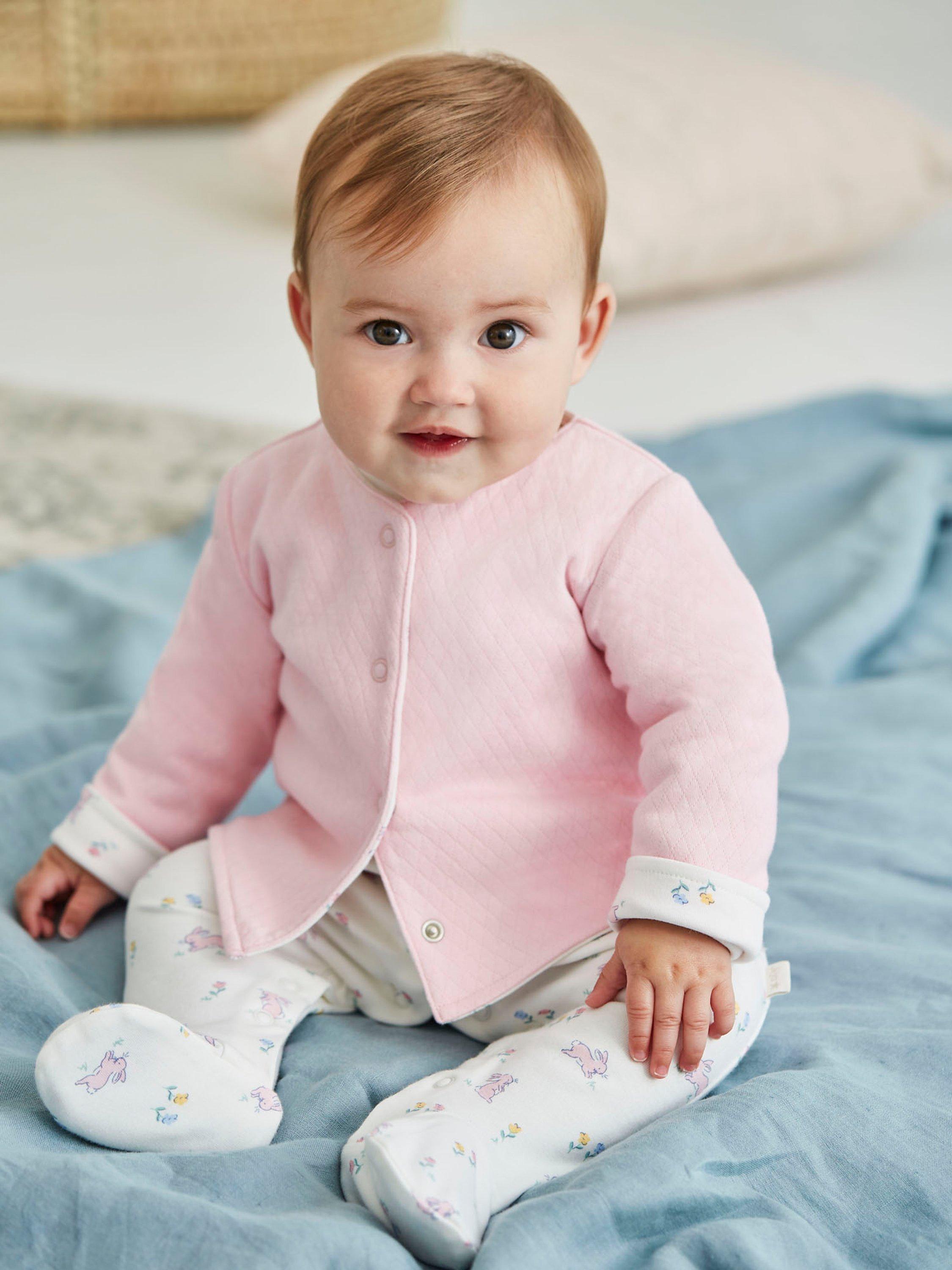 JoJo Maman Bébé 2-Piece Bunny Sleepsuit & Jacket Set, Pink/White