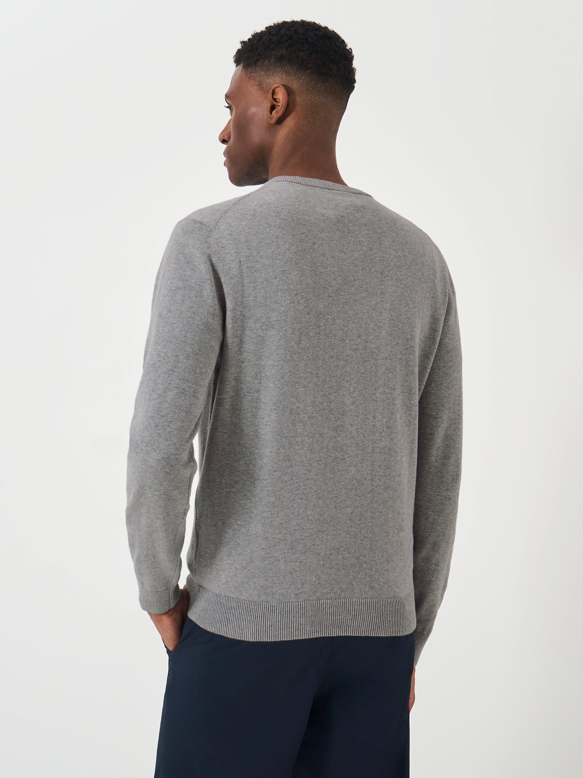 Product image 2 of 5, which shows Crew Clothing Plain Organic Cotton V-Neck Jumper, Light Grey, XS