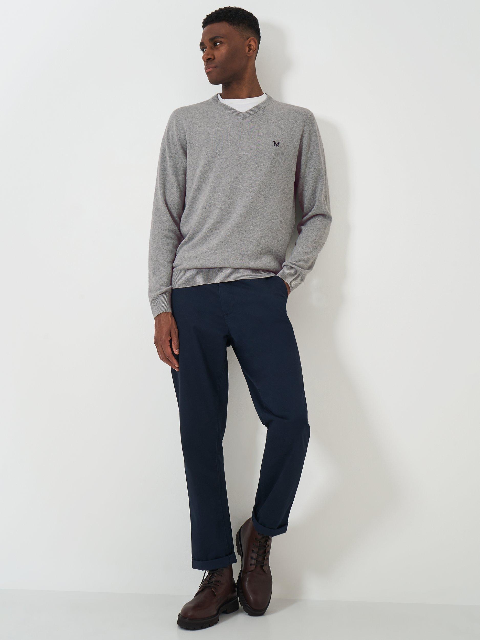 Product image 3 of 5, which shows Crew Clothing Plain Organic Cotton V-Neck Jumper, Light Grey, XS