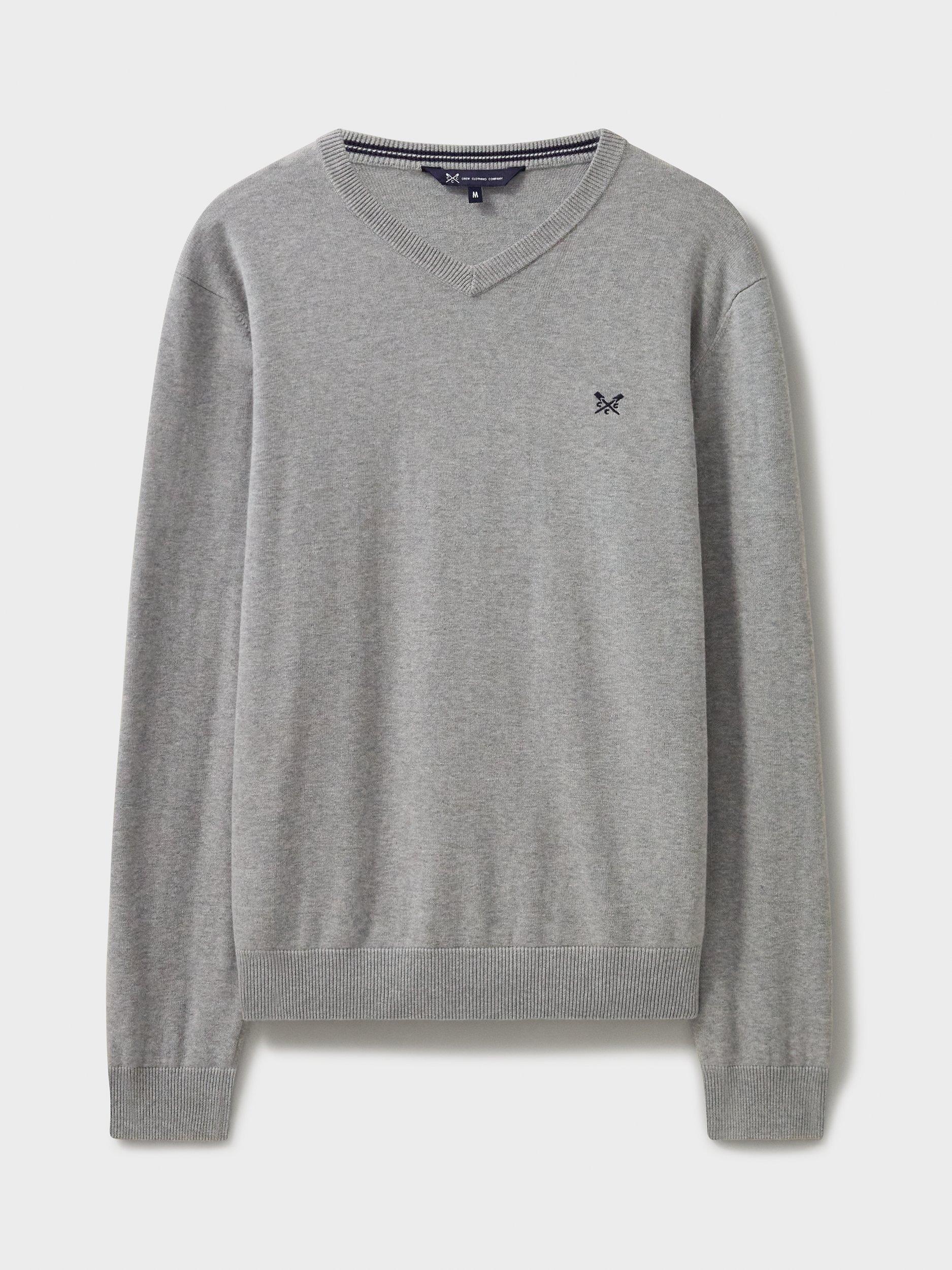 Product image 4 of 5, which shows Crew Clothing Plain Organic Cotton V-Neck Jumper, Light Grey, XS