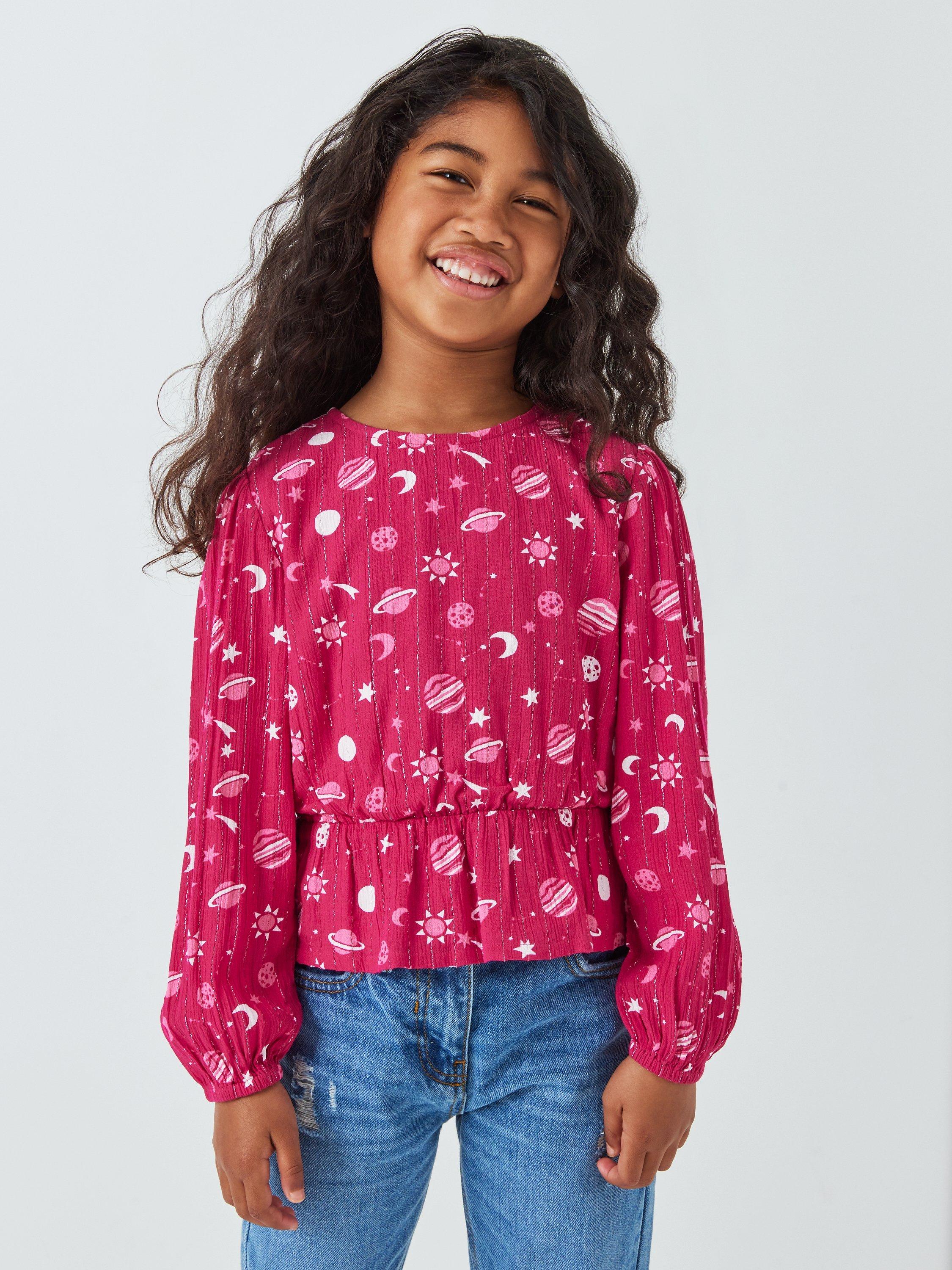 John Lewis ANYDAY Kids' Celestial Long Sleeve Peplum Hem Top, Persian Red