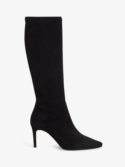 John Lewis Sugarpuff Microfibre Stretch Stiletto Heel Long Boots, Black, Black