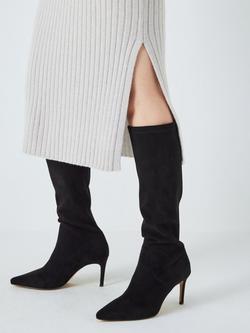 John Lewis Sugarpuff Microfibre Stretch Stiletto Heel Long Boots, Black - view 2, Black