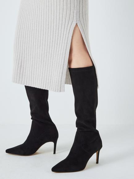 John Lewis Sugarpuff Microfibre Stretch Stiletto Heel Long Boots, Black - view 2, Black