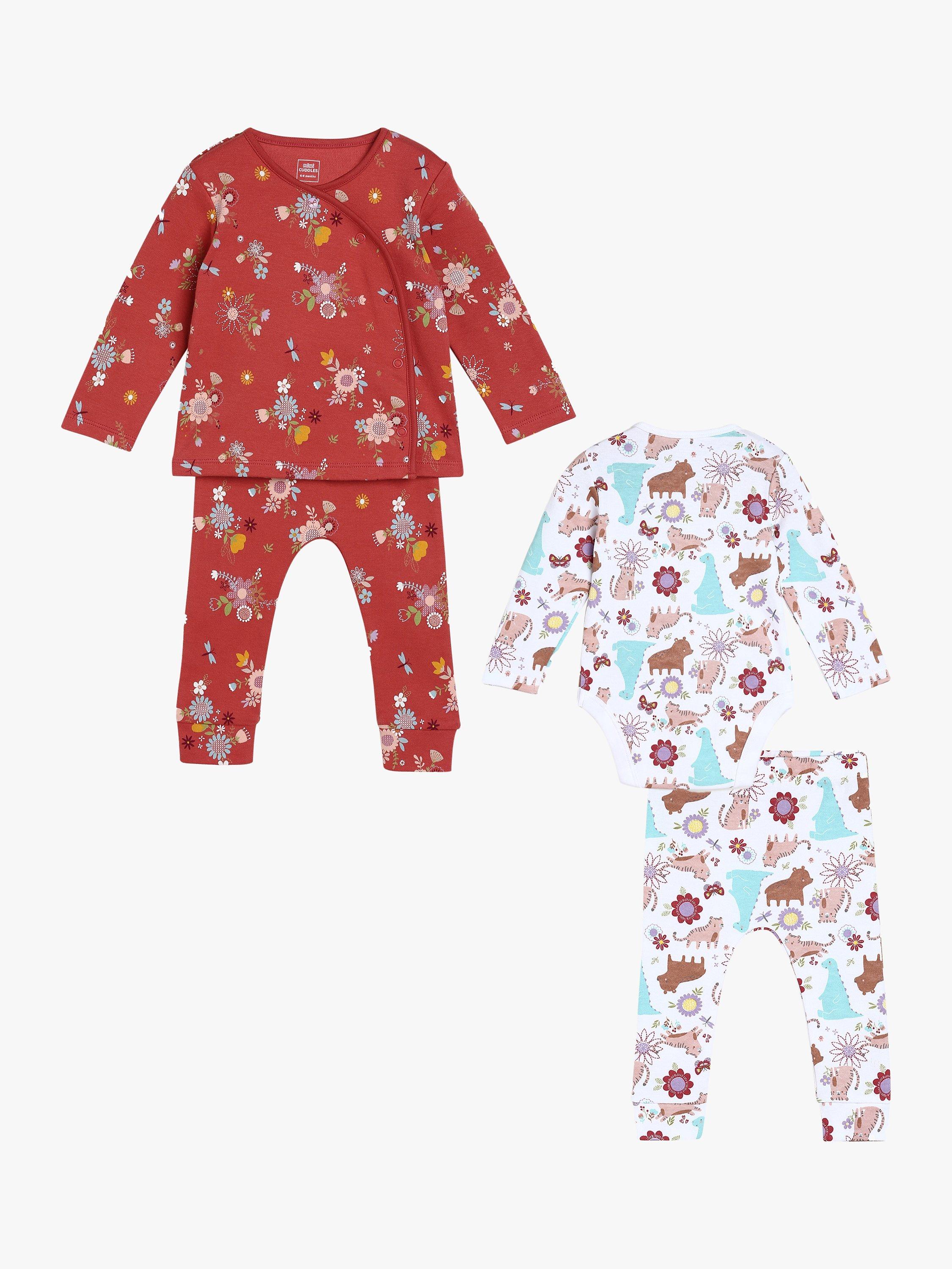 Mini Cuddles Baby Floral & Animal Print Twin Set Outfits, Pack Of 2, Red/Bright White