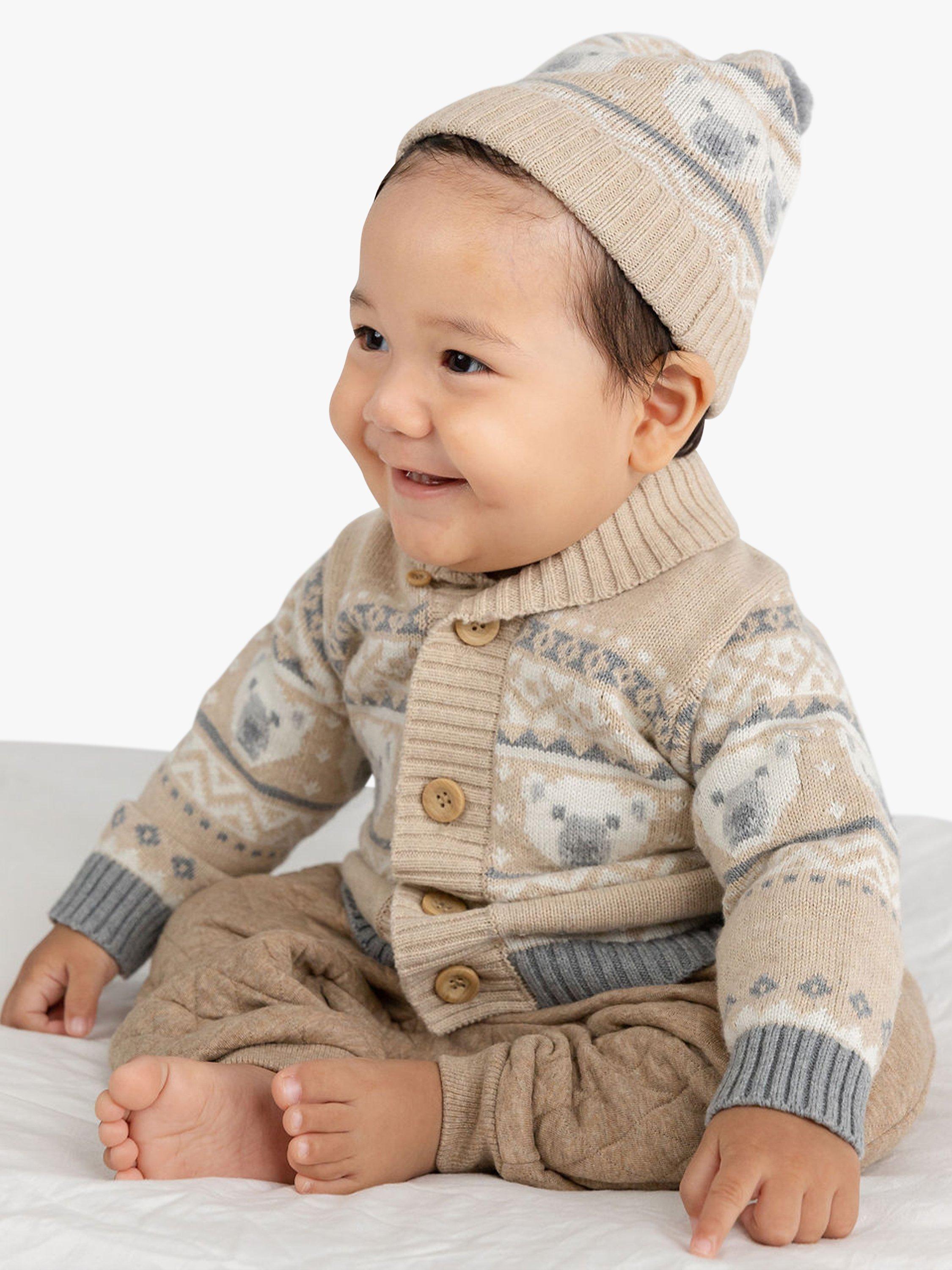 Purebaby Polar Bear Wool Blend Beanie Hat, Neutrals Jacquard