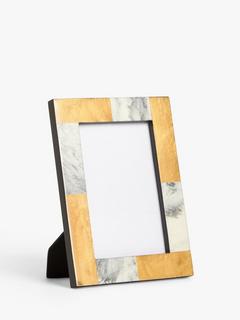 John Lewis Marble-Effect Block Photo Frame, 4 x 6" (10 x 15cm), Grey/Gold