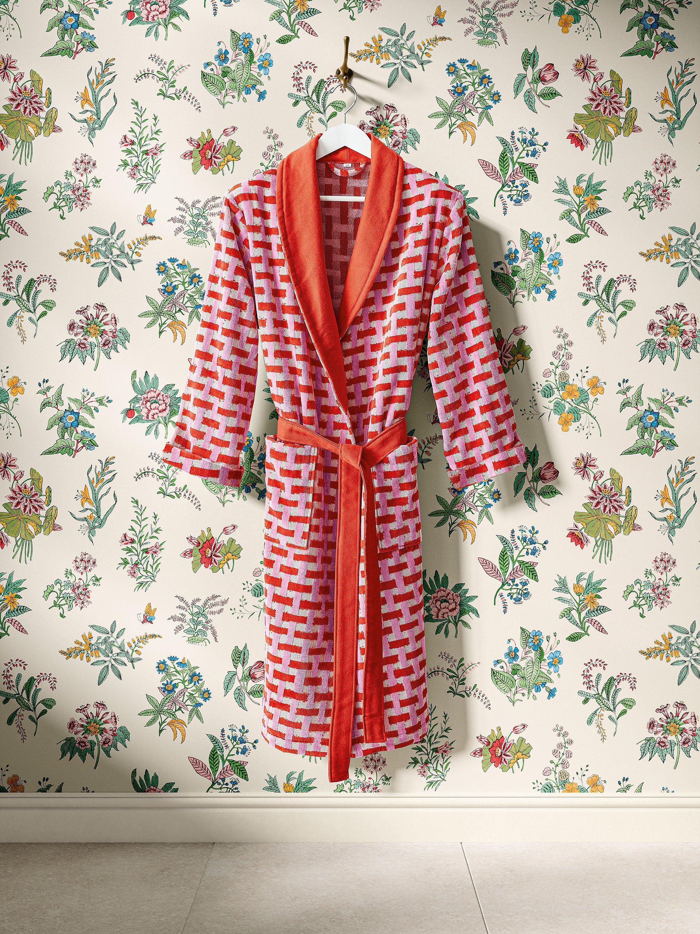 Product image 2 of 2, which shows Harlequin x Sophie Robinson Basket Weave Stripe Bath Robe, Rose, S-M
