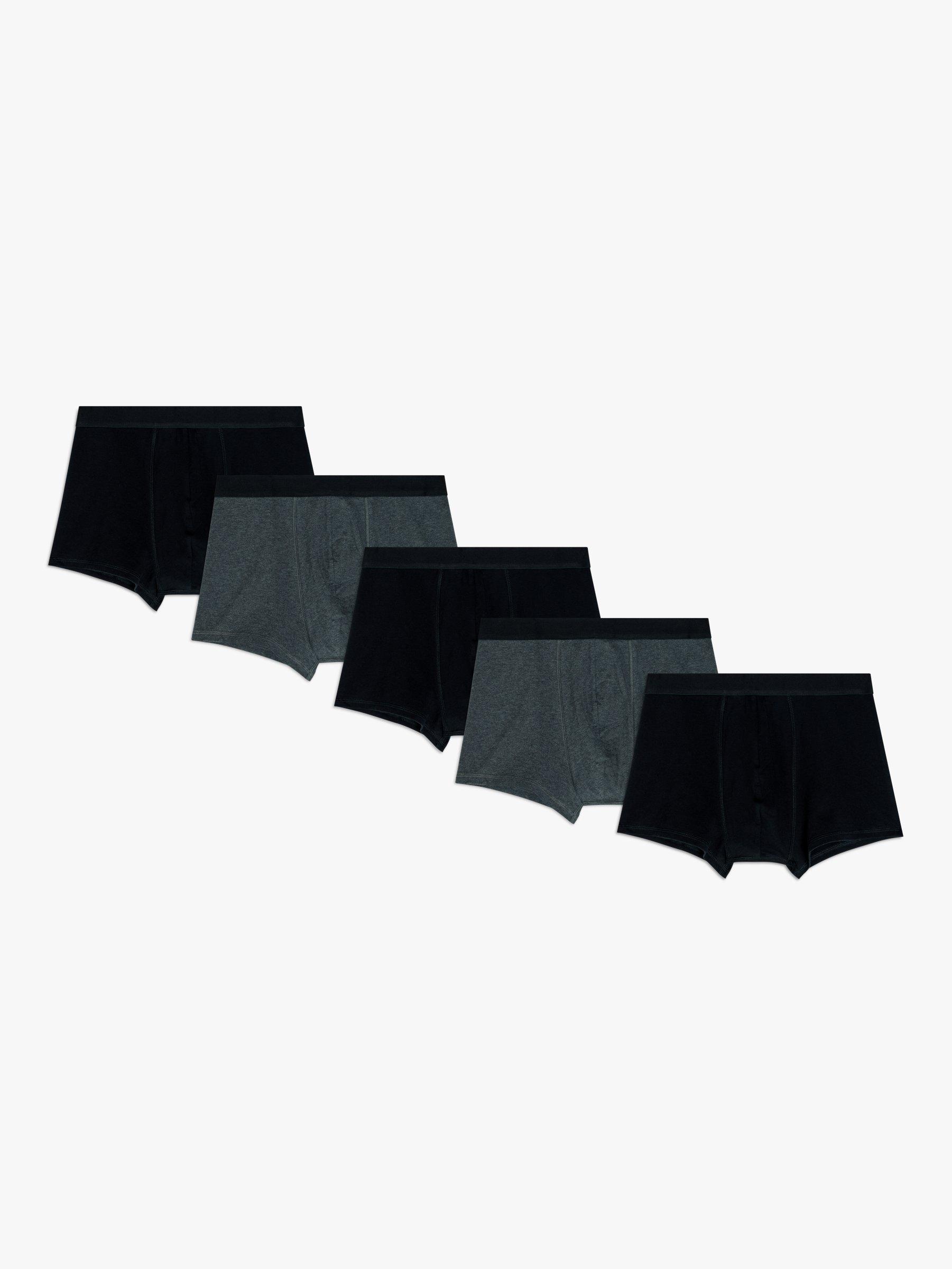 Product image 1 of 4, which shows John Lewis ANYDAY Stretch Cotton Trunks, Pack of 5, Black/Grey, M