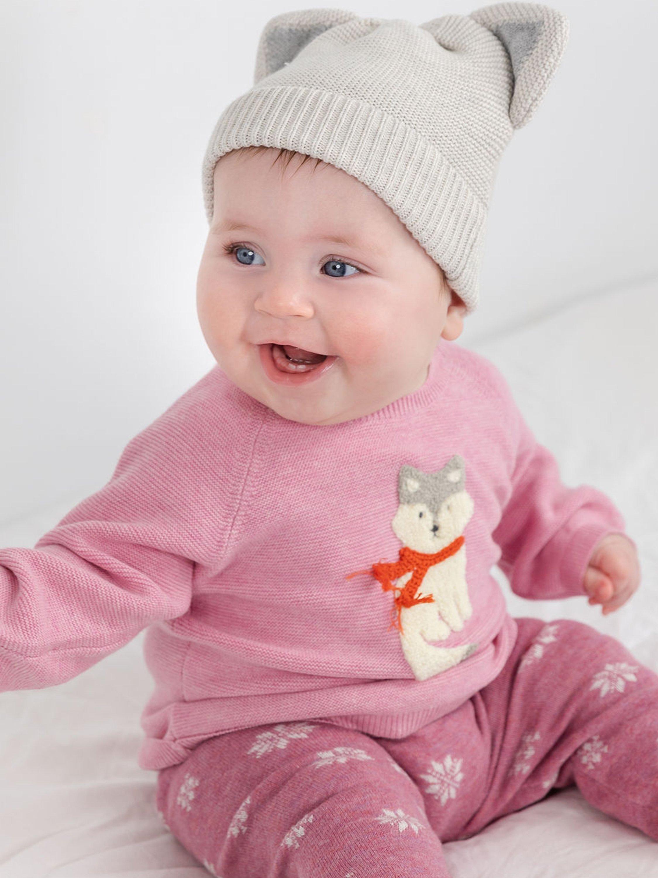Purebaby Organic Cotton Arctic Fox Beanie, Cloud Melange