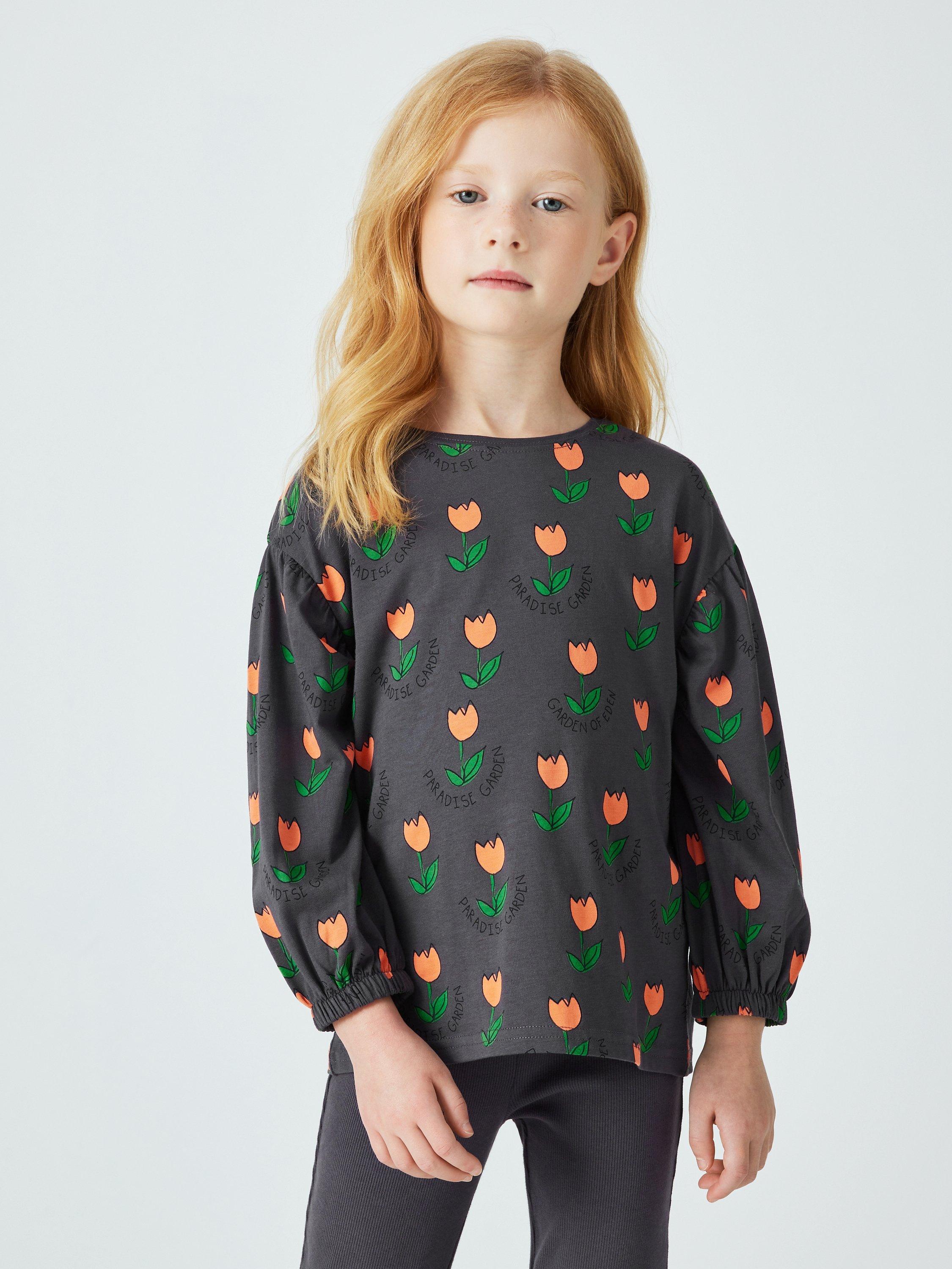 John Lewis ANYDAY Kids' Tulip Long Sleeve T-Shirt, Nine Iron