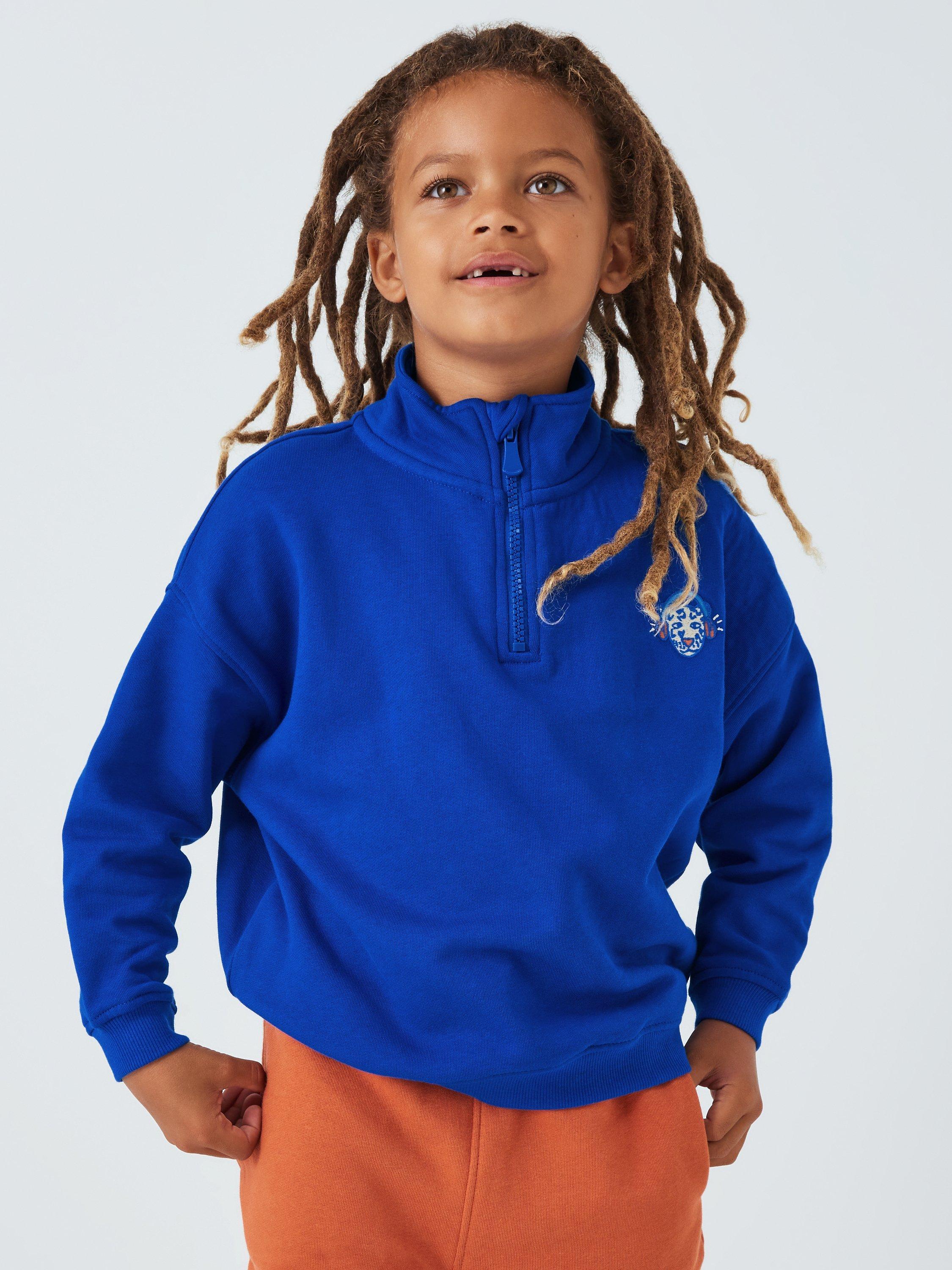 John Lewis ANYDAY Kids' Funnel 1/4 Neck Zip Jumper, Surf The Web