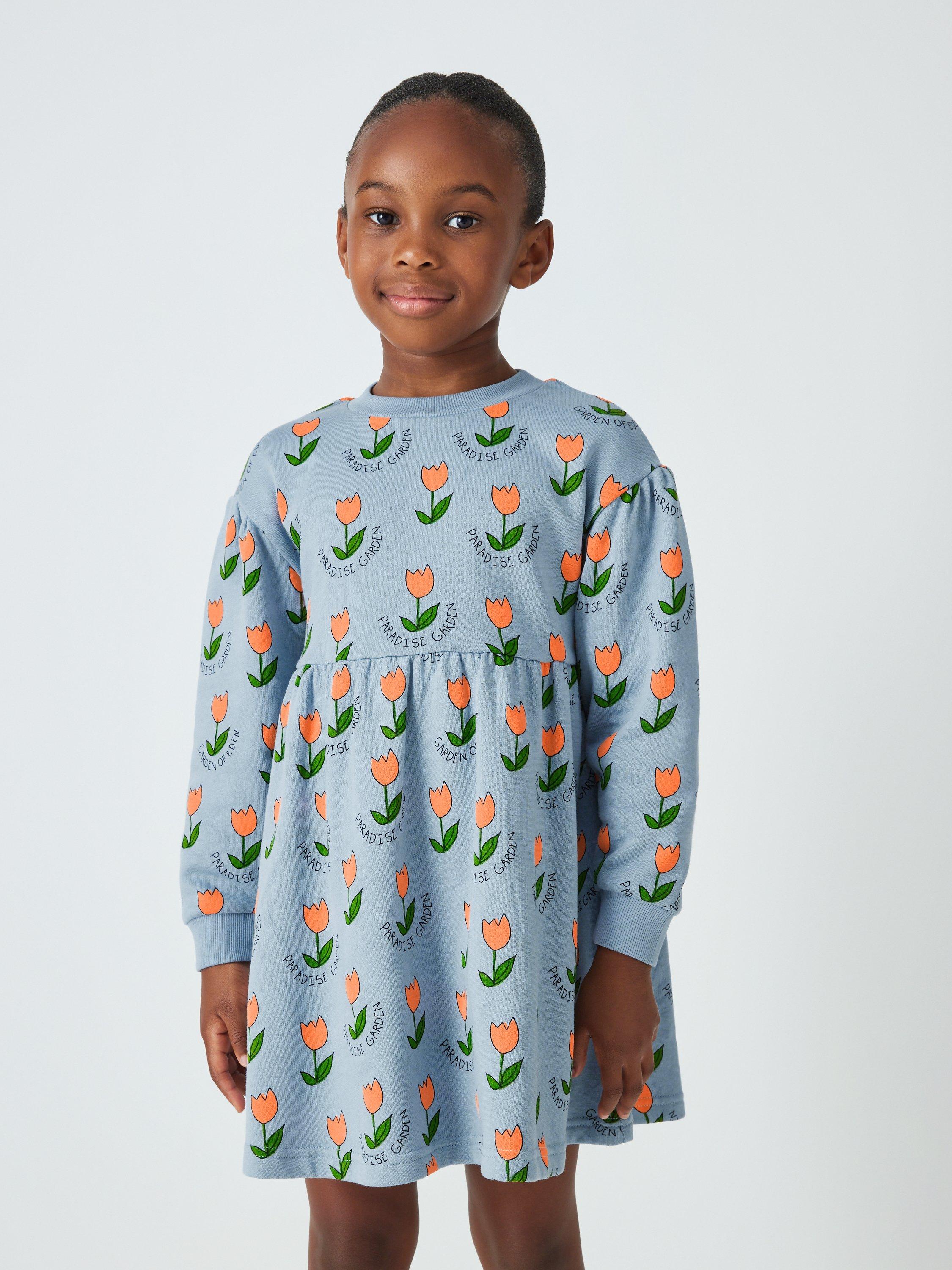 John Lewis ANYDAY Kids' Tulip Long Sleeve Dress, Ashley Blue