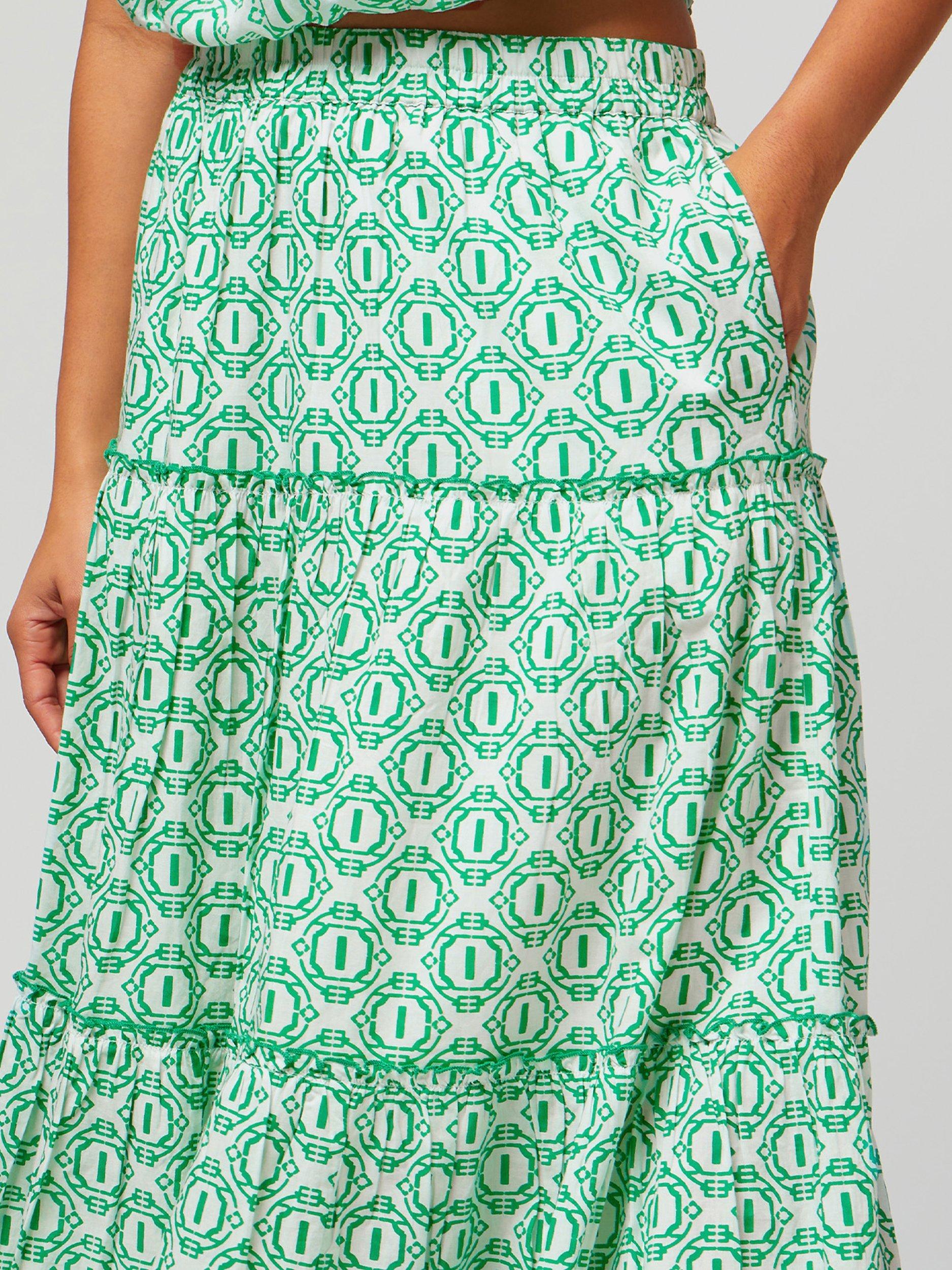 Product image 3 of 7, which shows Aspiga Bea Tiered Skirt, Circle Geo Green, XXL
