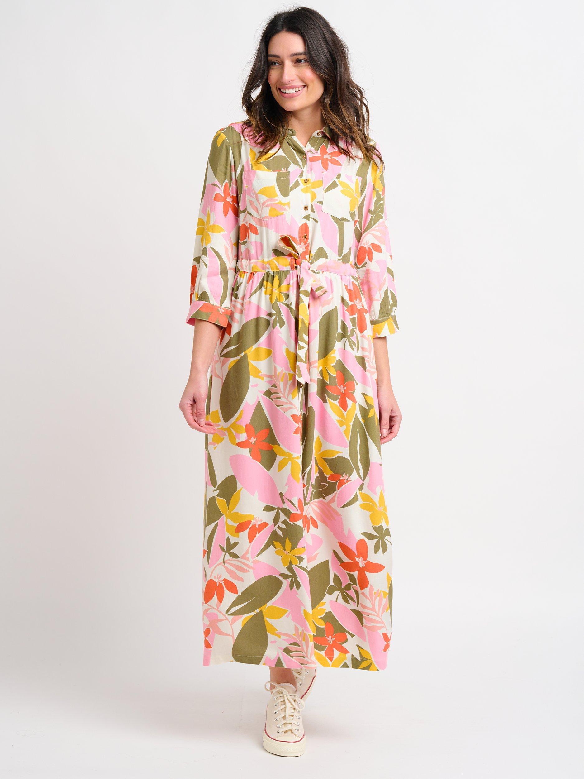 Brakeburn Tropical Palm Shirt Maxi Dress, Multi