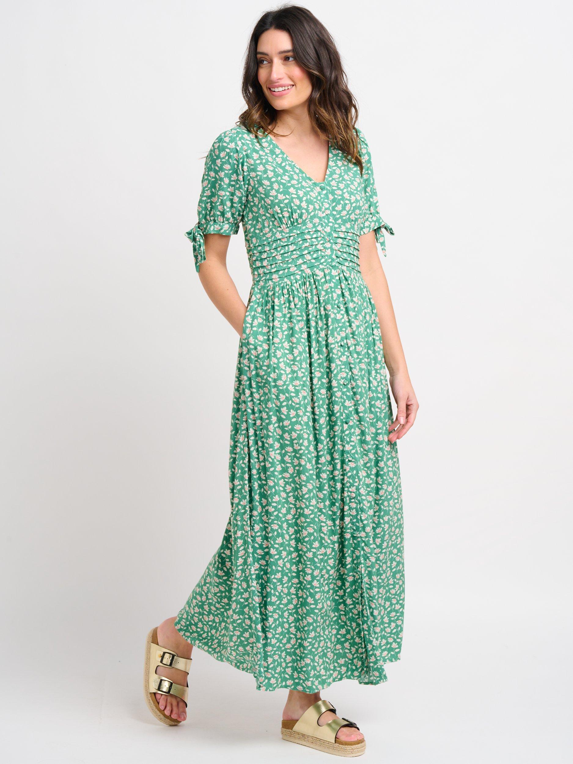 Brakeburn Spring Garden Pintuck Maxi Dress, Green