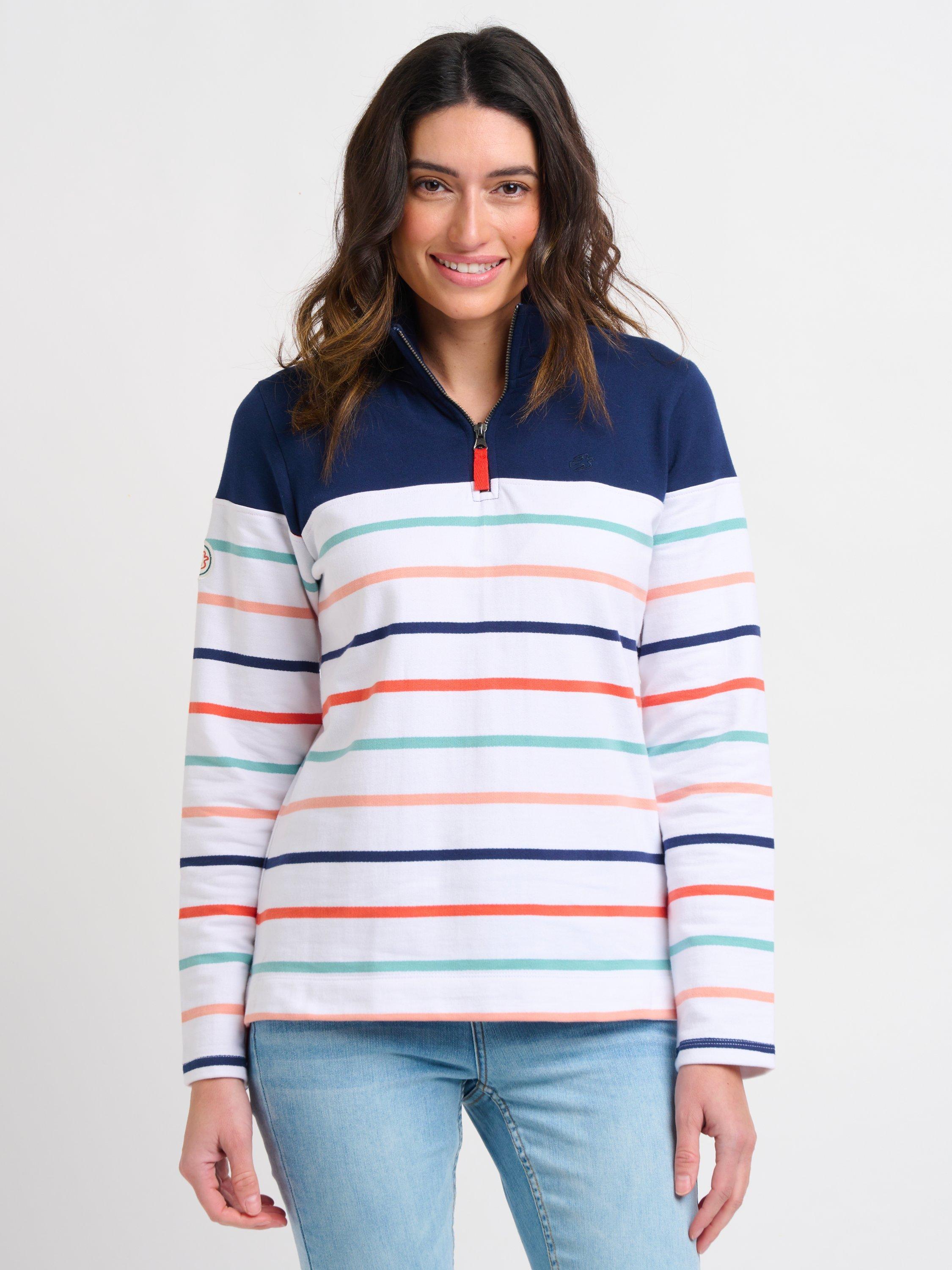 Crew Clothing Stripe Quarter Zip Sweatshirt, Multi