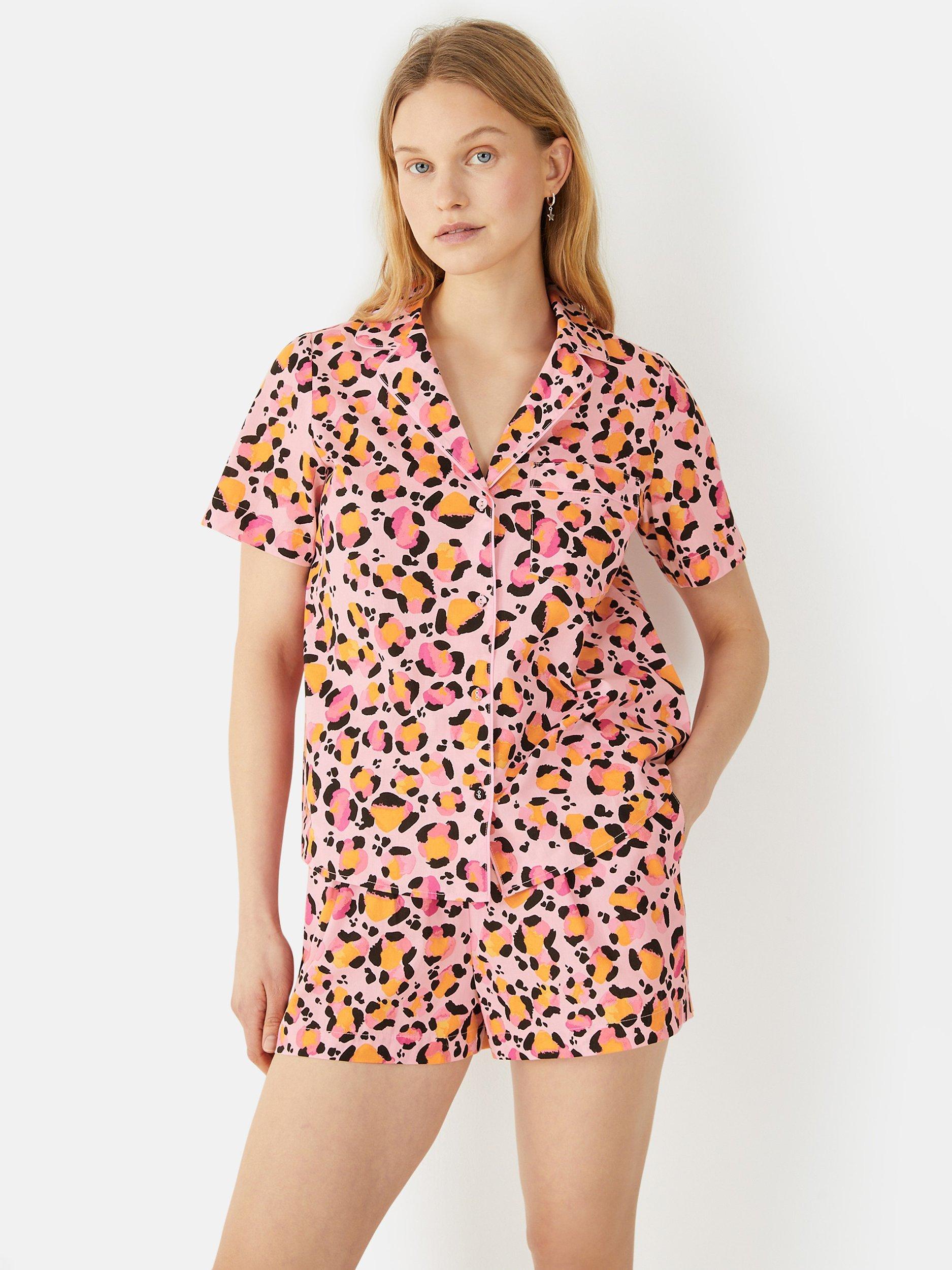 HUSH Maeva Watercolour Leopard Short Shirt Pyjama Set, Multi