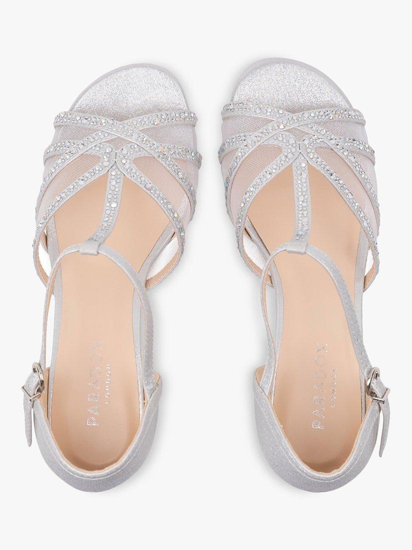 Product image 4 of 5, which shows Paradox London Tuba Shimmer Wide Fit Block Heel Sandals, Silver, 7W