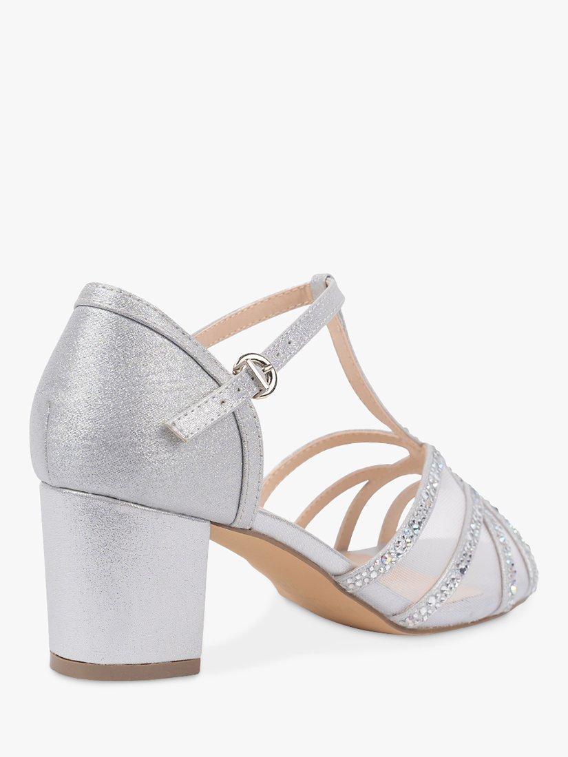 Product image 5 of 5, which shows Paradox London Tuba Shimmer Wide Fit Block Heel Sandals, Silver, 7W