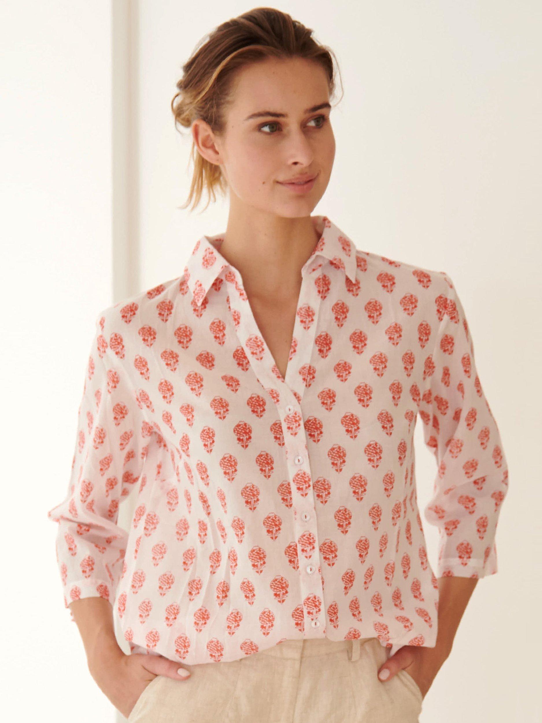 Product image 1 of 4, which shows Aspiga Cecilia Floral Blouse, Pineapple White/Red, L