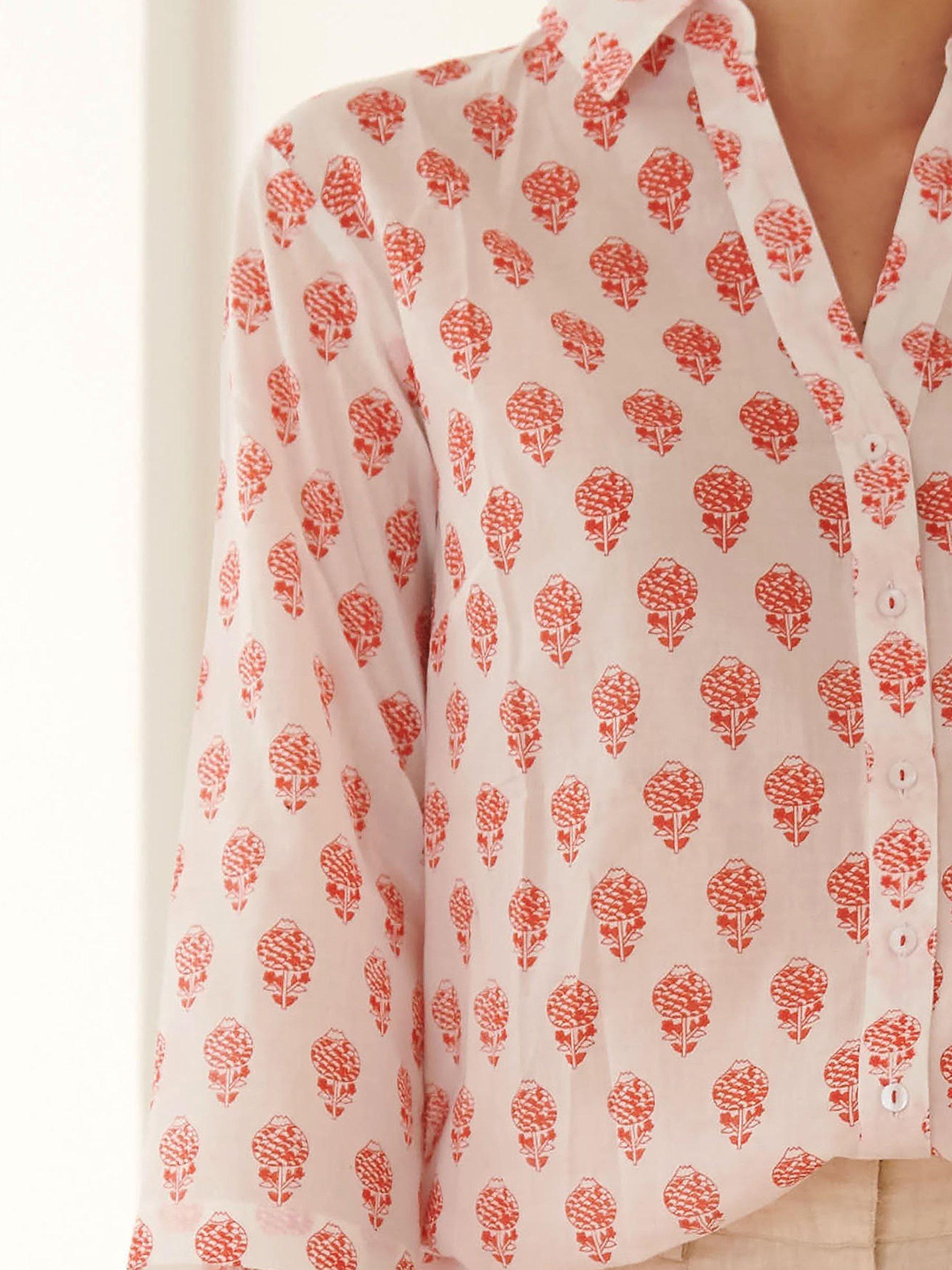 Product image 3 of 4, which shows Aspiga Cecilia Floral Blouse, Pineapple White/Red, L