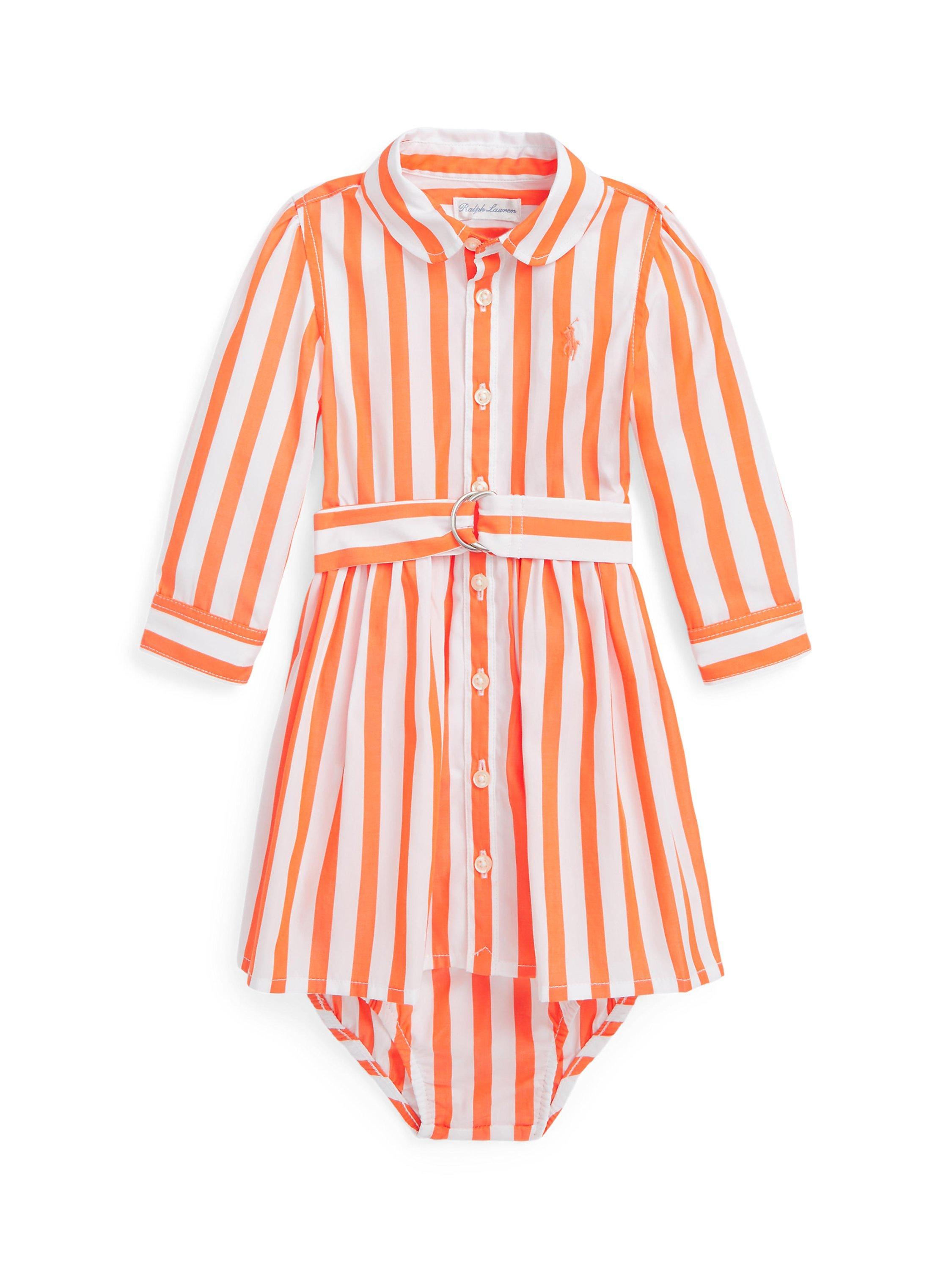 Polo Ralph Lauren Baby Hadlee Stripe Shirt Dress, May Orange/White