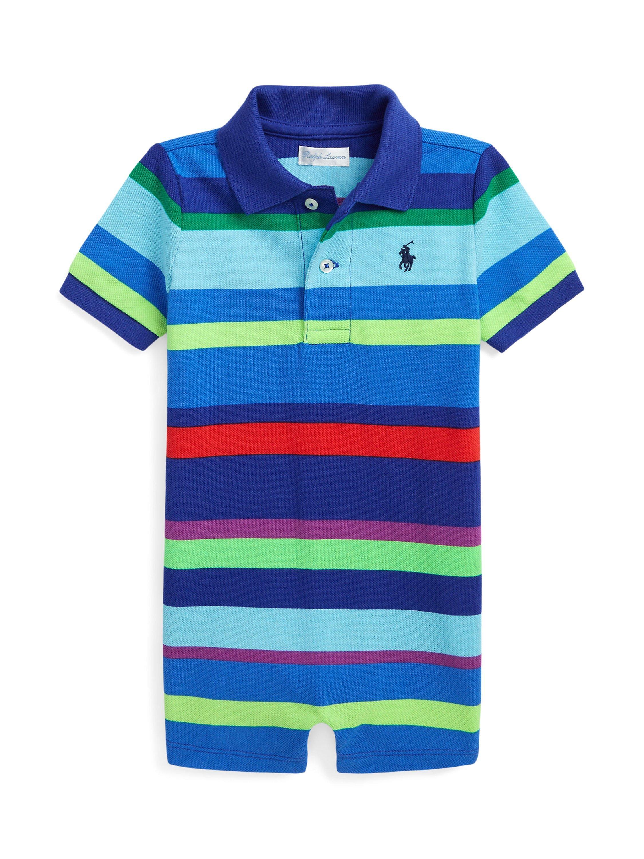 Ralph Lauren Baby Shortall Logo Stripe Romper, Pacific