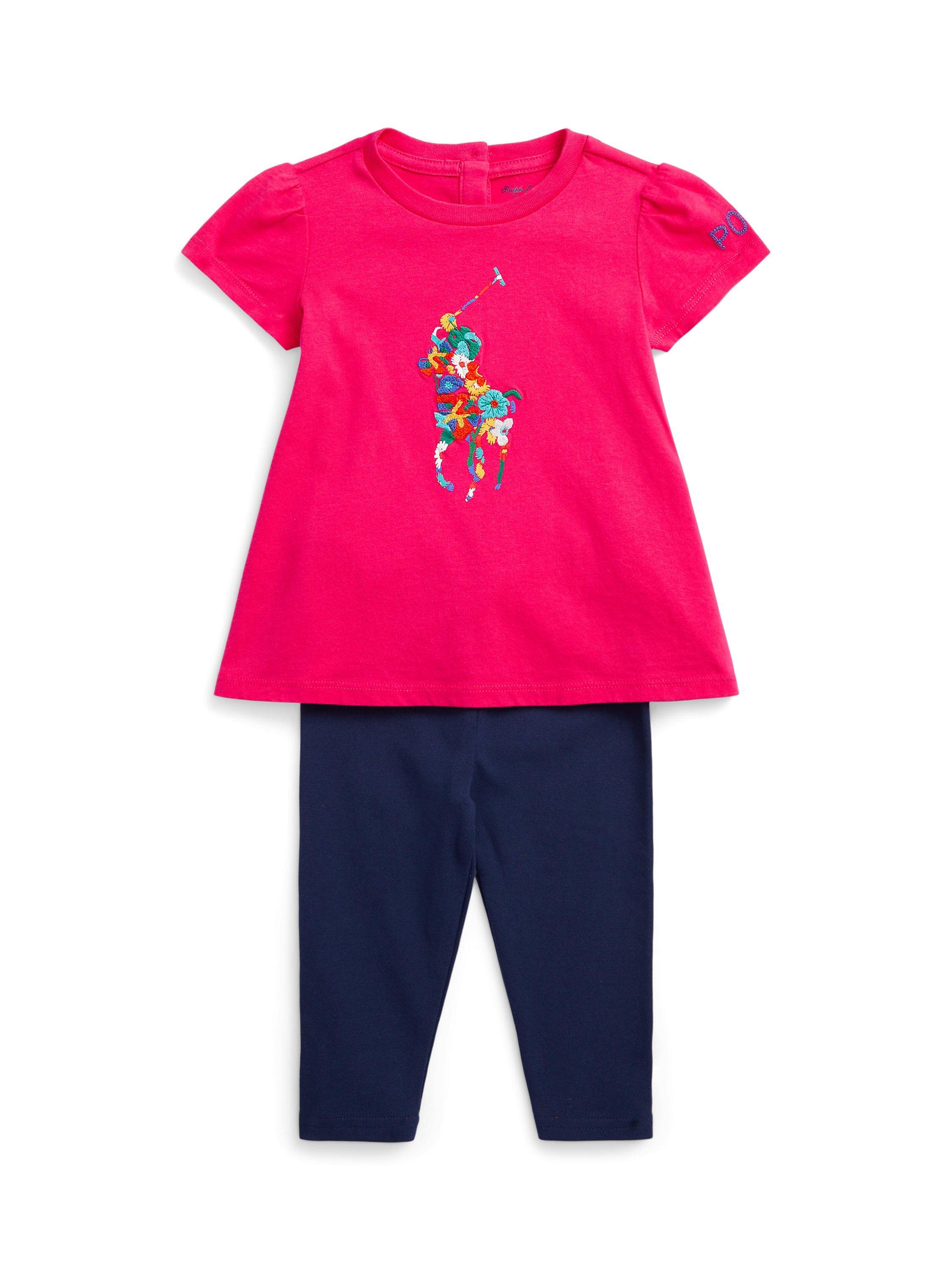 Polo Ralph Lauren Baby Embroidered Top & Leggings Set, Pink/Newport Navy