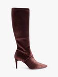 John Lewis Sugarpuff Faux Velvet Stretch Stiletto Heel Long Boots, Wine