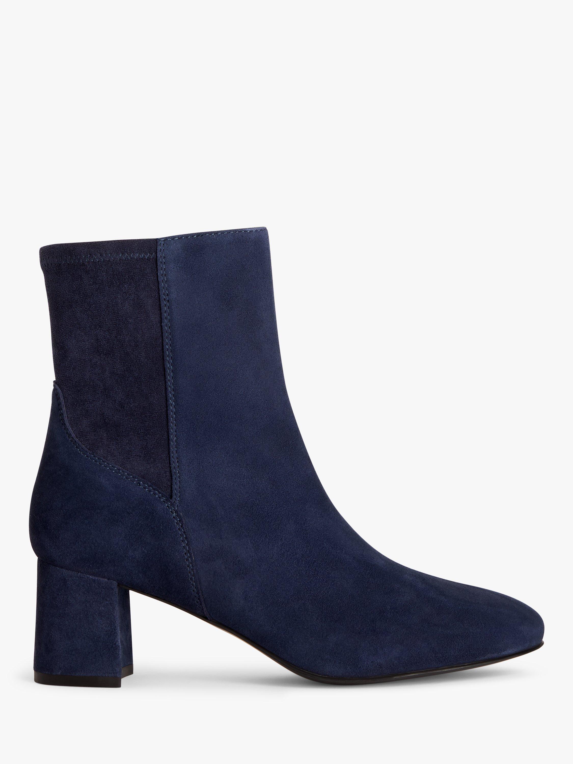 John Lewis Oaklee Stretch Suede Block Heel Ankle Boots Navy